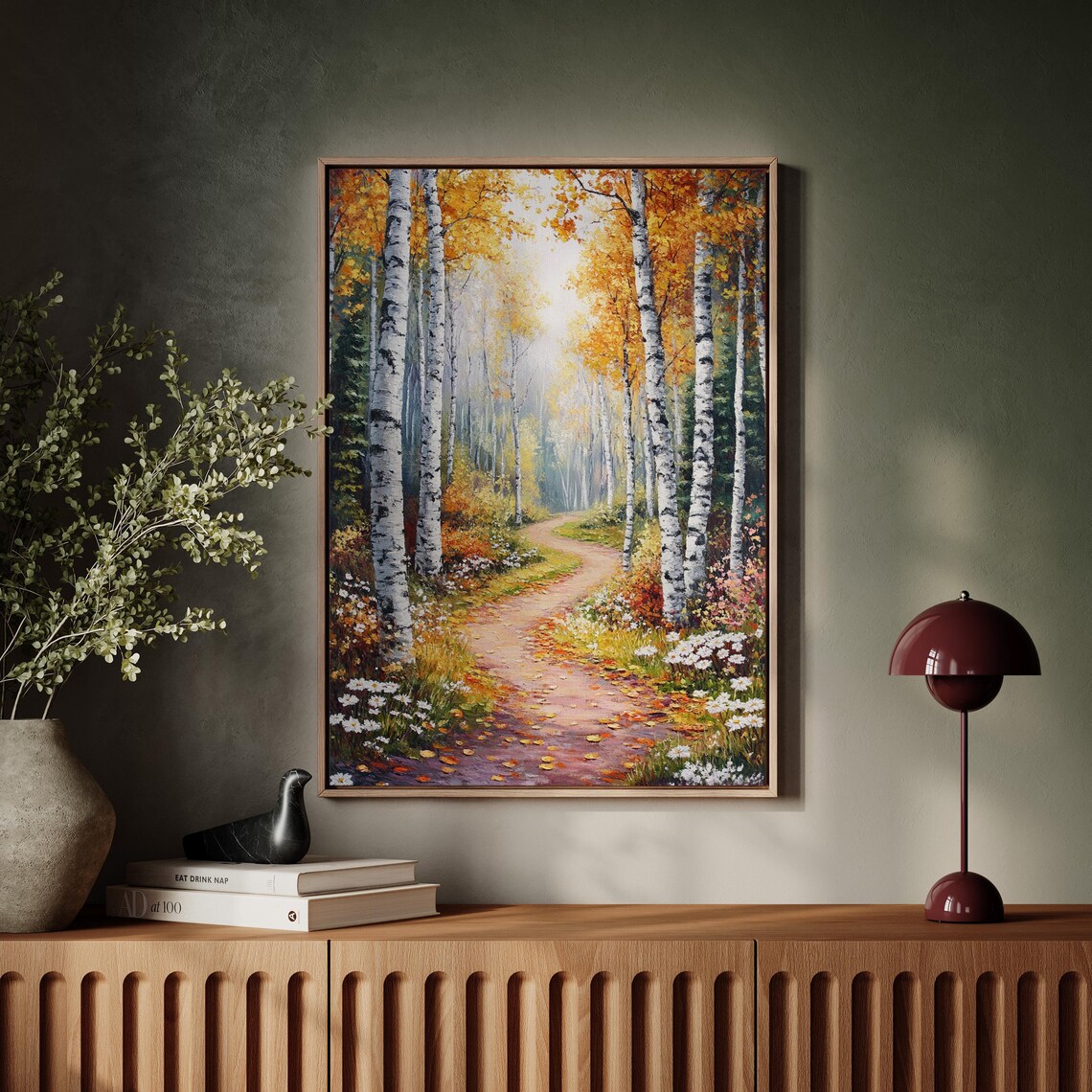 Autumn Forest Pathway With Birch Trees, Fall Landscape Art - Image 5