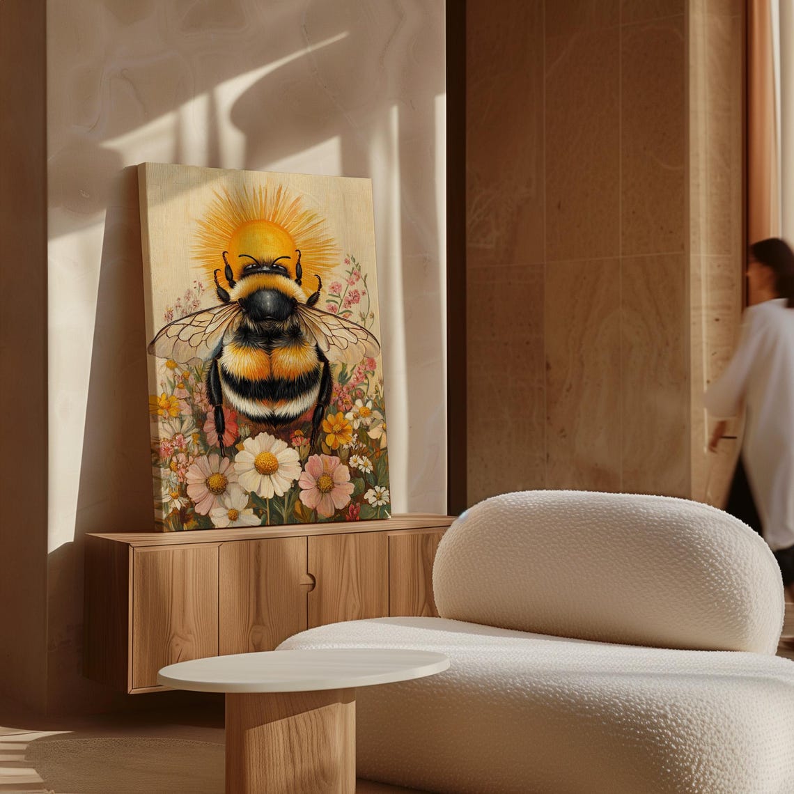 Sunlit Bumblebee With Sunburst Halo Vibrant Wildflower Wall Art - Image 3
