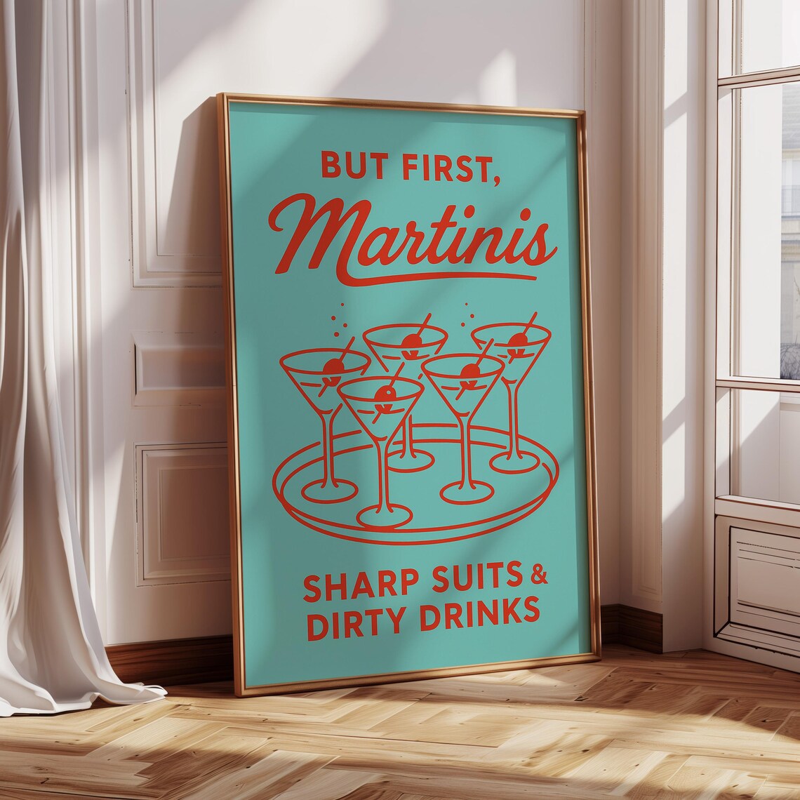 But First Martinis Bold Retro Cocktail Poster - Image 2