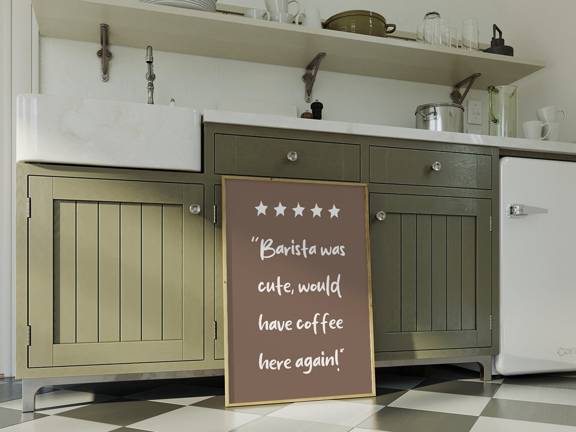 Barista Was Cute Five Star Review Funny Coffee Quote Brown Poster - Image 4
