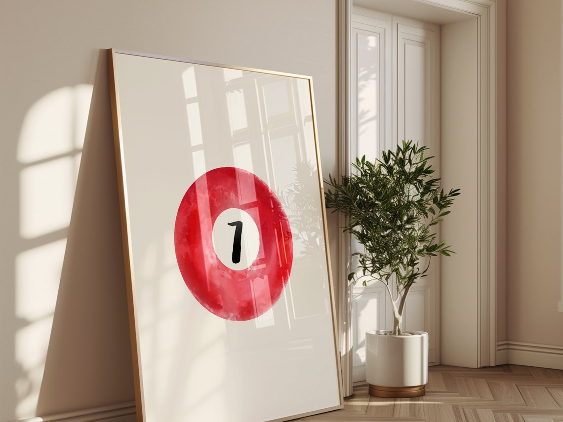 Pool Ball Number 7 Watercolor Retro Billiards Game Room Decor Poster - Image 4