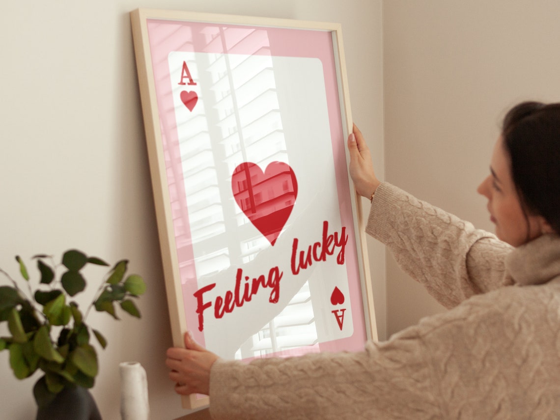 Feeling Lucky Ace Of Hearts Pink Retro Playing Card Wall Poster - Image 2