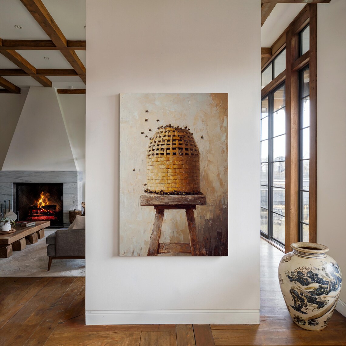 Vintage Beehive Painting, Rustic Farmhouse Bee Art - Image 5