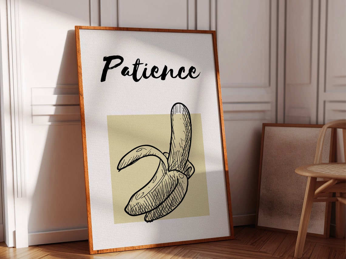 Patience Banana Fruit Sketch Christian Affirmation Wall Art Poster - Image 2