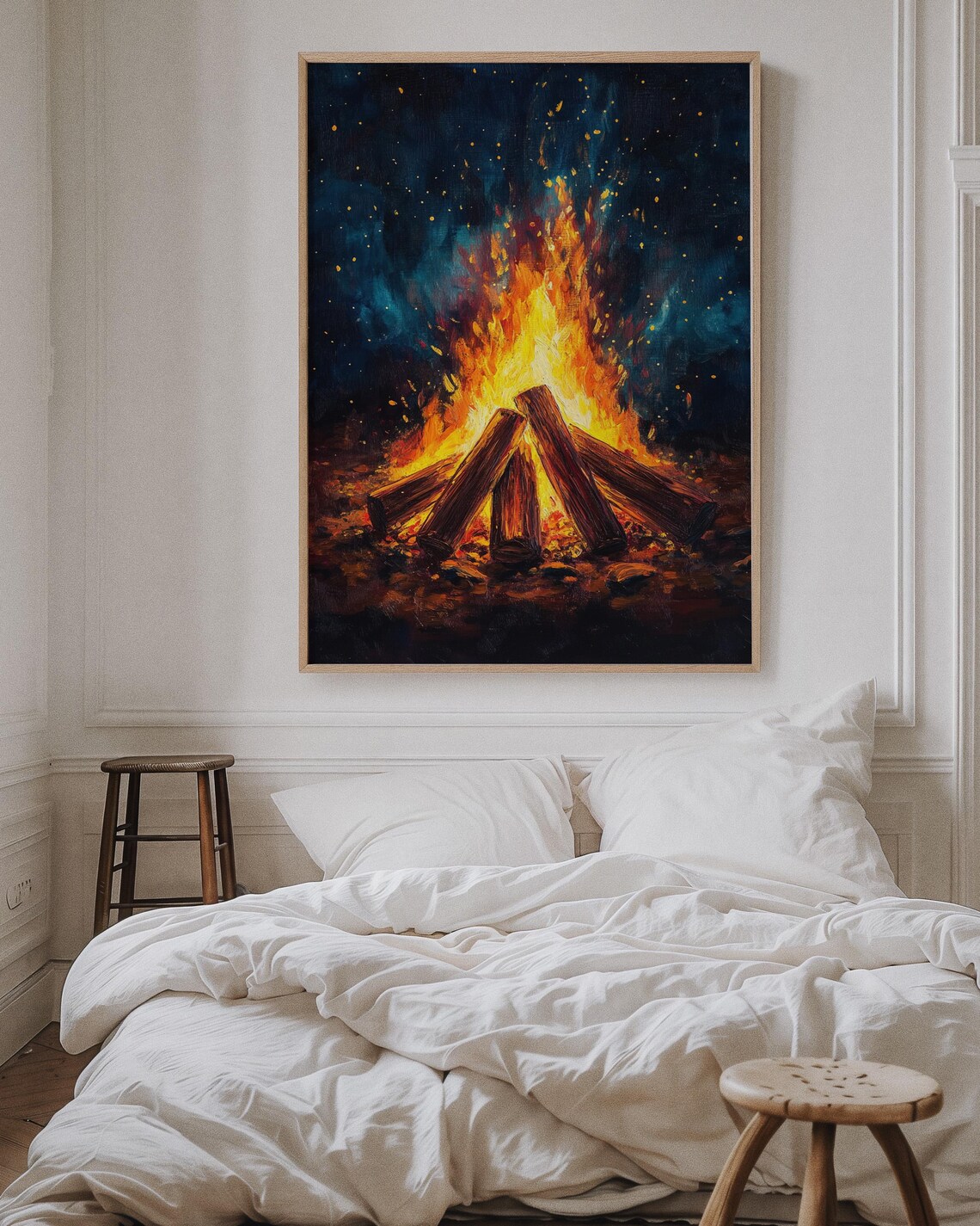 Cozy Campfire Night, Rustic Bonfire Painting - Image 5