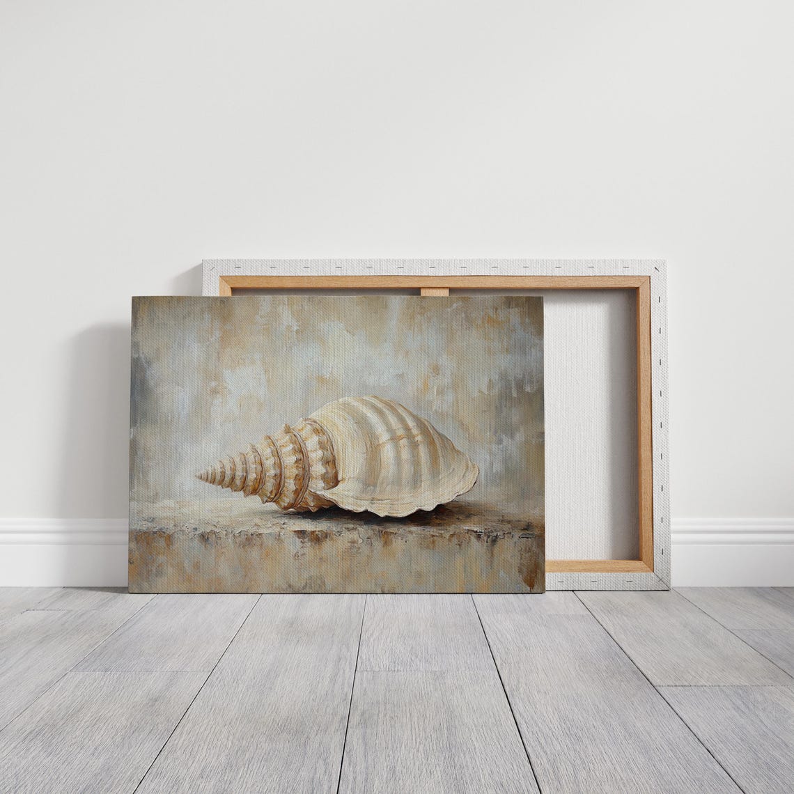 Elegant Conch Seashell Neutral Tones Textured Coastal Art Print - Image 5