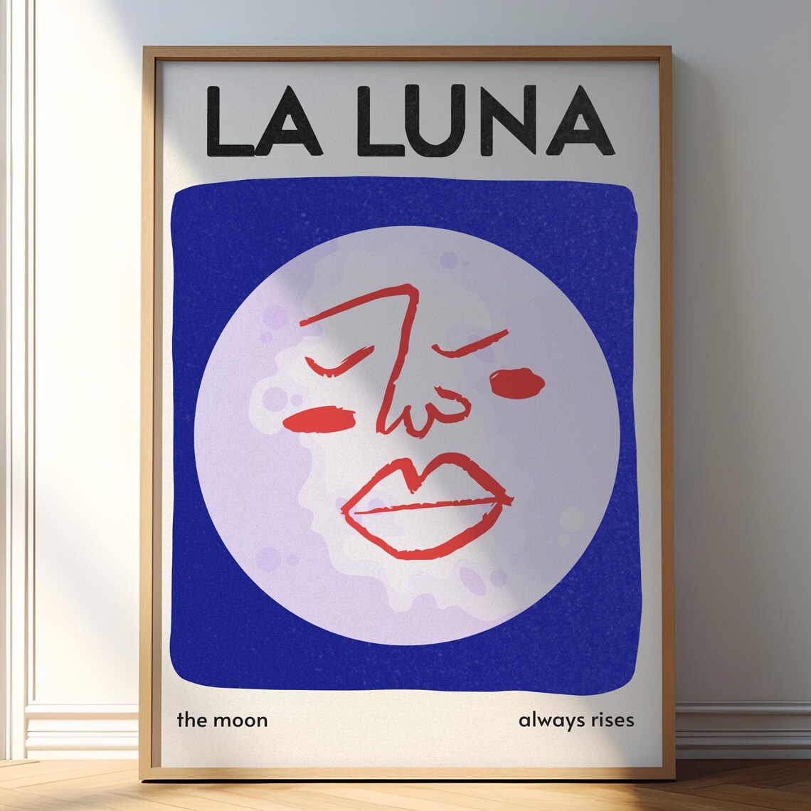 La Luna Moon Face Abstract Celestial Blue Starry Night Sky Poster