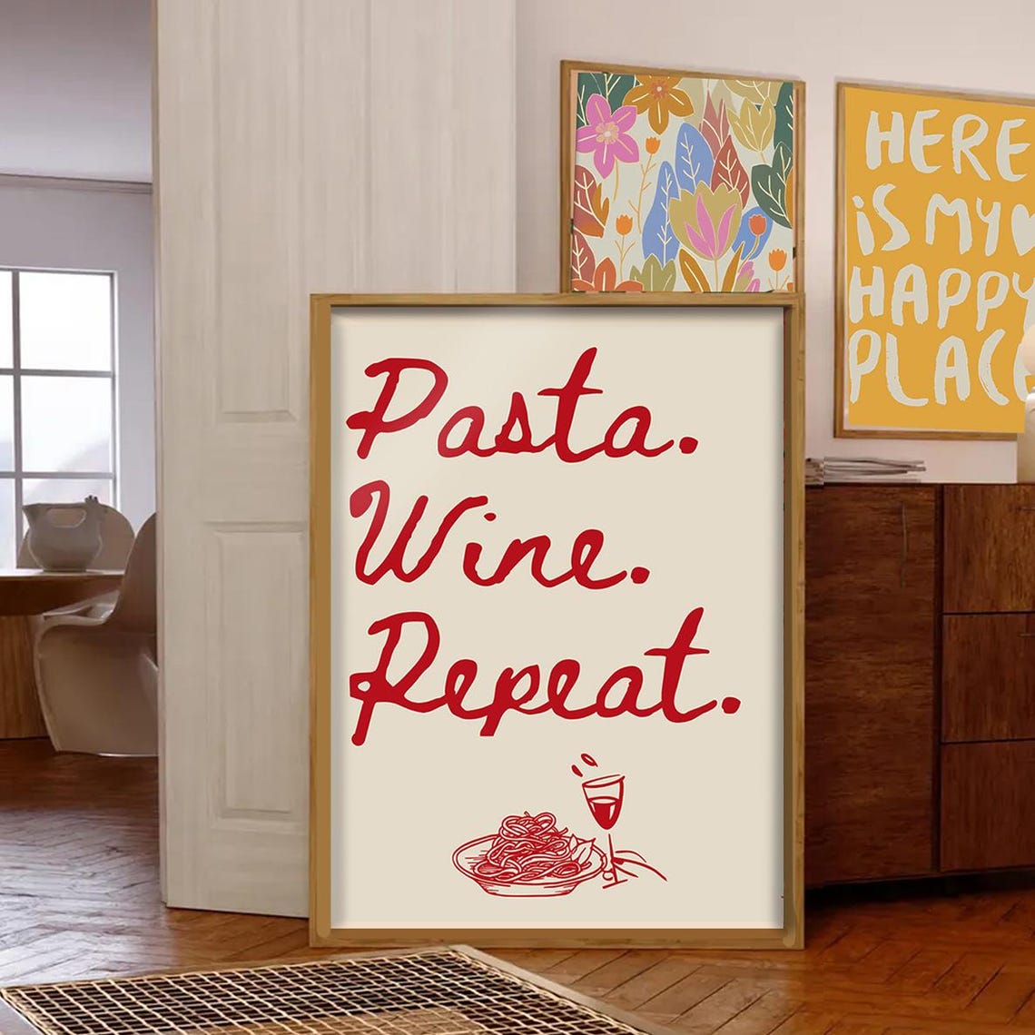 Pizza Wine Repeat - Italian Kitchen Art Print - Image 2