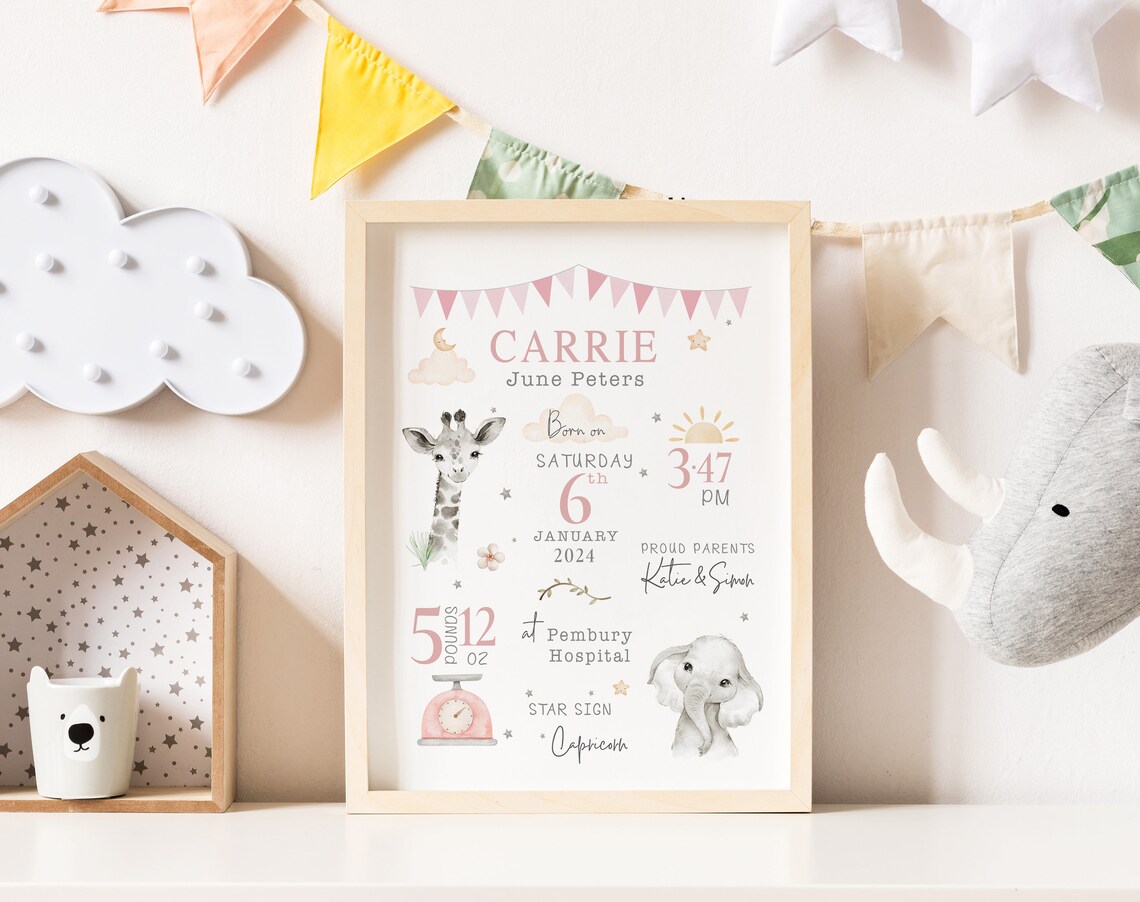 New Baby Personalized Birth Details Keepsake Print - Image 3