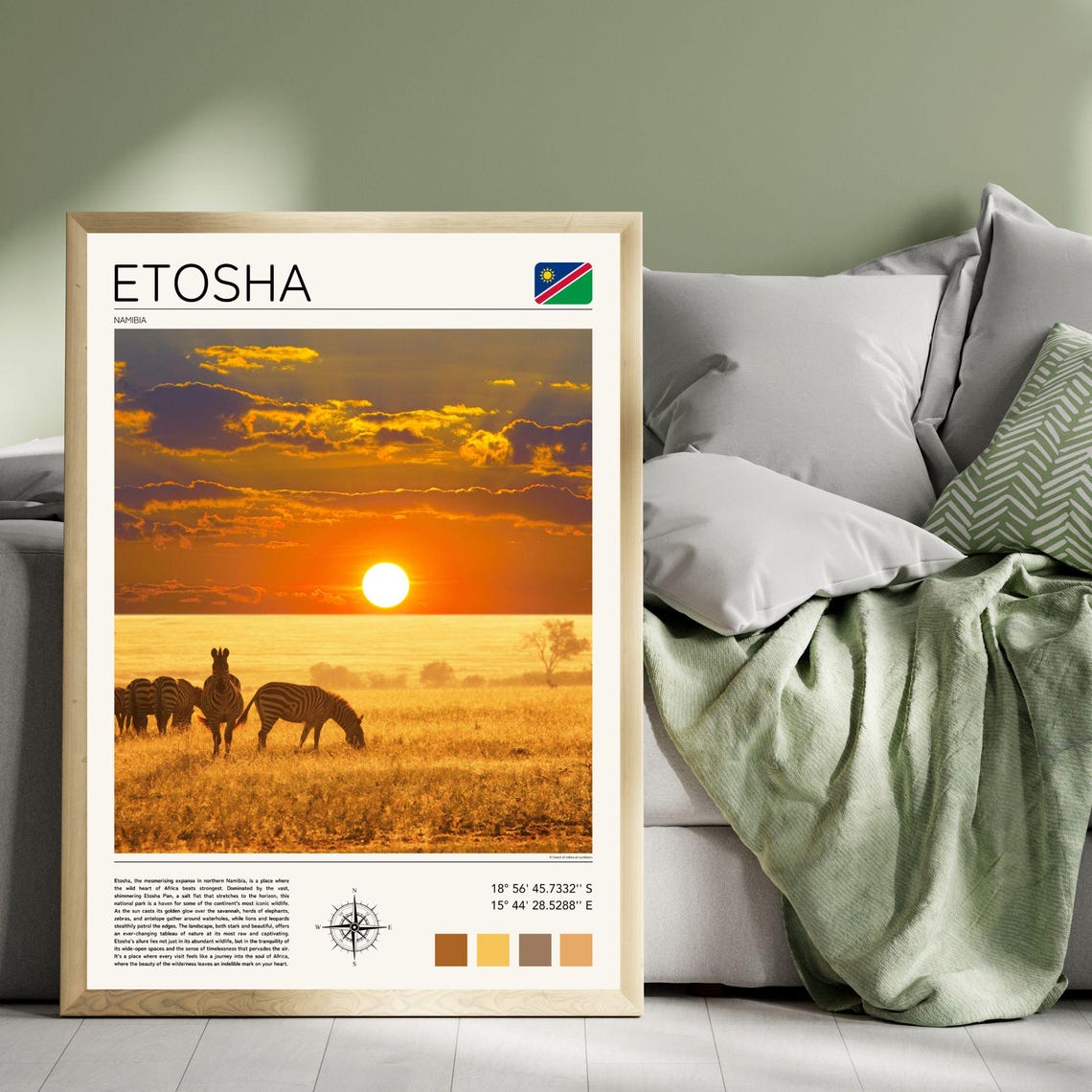 Etosha Namibia Zebras at Sunset Golden Savanna Safari Poster - Image 3