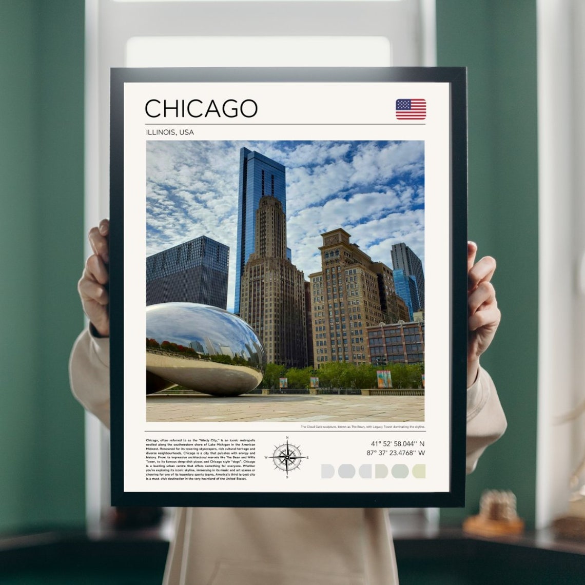 Chicago Illinois Cloud Gate Sculpture Skyline Downtown Travel Poster - Image 2