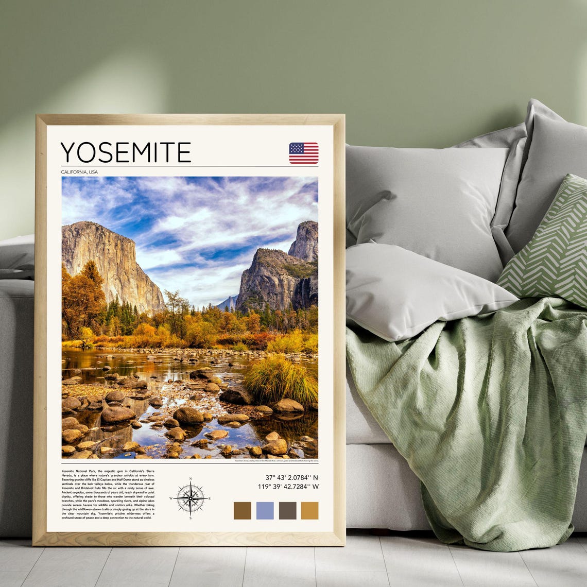 Yosemite California Granite Cliffs Valley River Autumn Travel Poster - Image 3