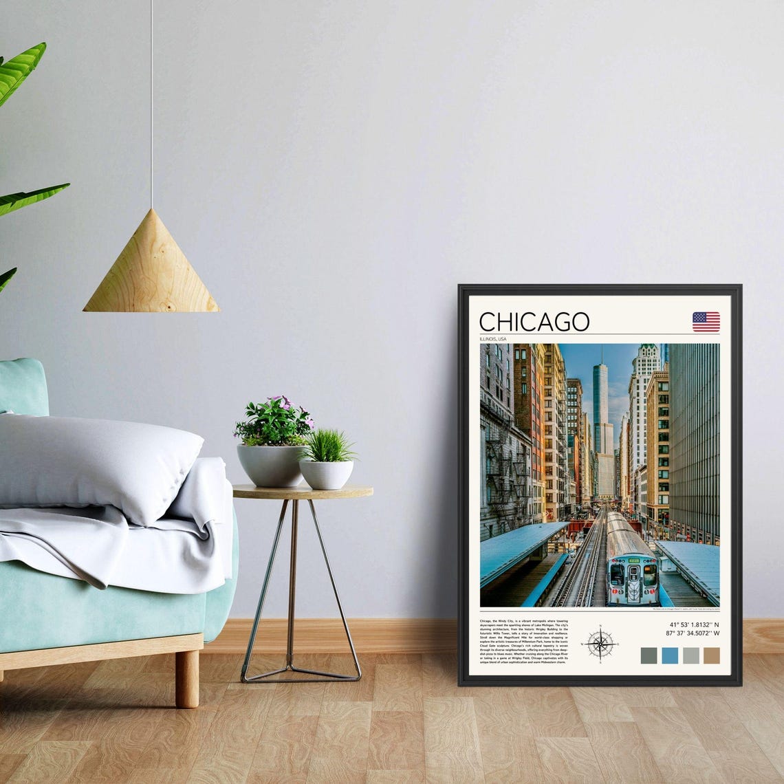 Chicago Illinois Elevated Train Loop Downtown Skyline Travel Poster - Image 3