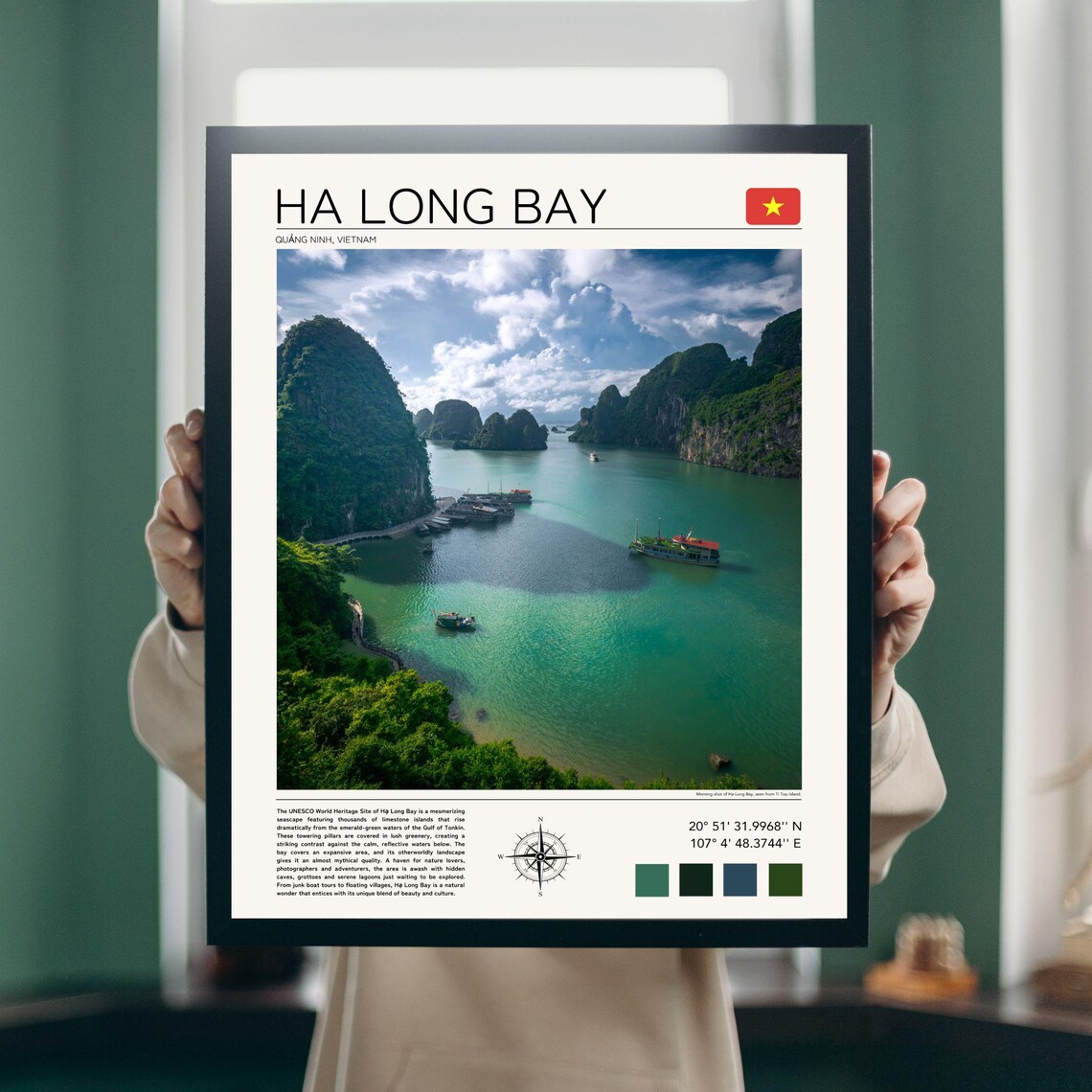Ha Long Bay Vietnam Limestone Karsts Boats Minimalist Travel Poster - Image 3