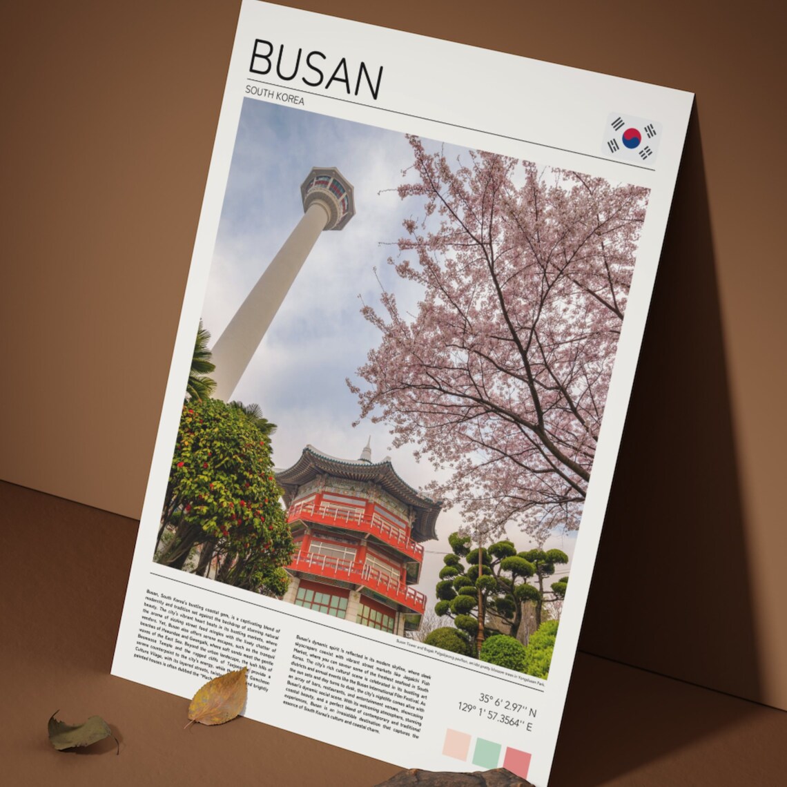 Busan South Korea Cherry Blossom Tower Temple Minimalist Travel Poster - Image 3