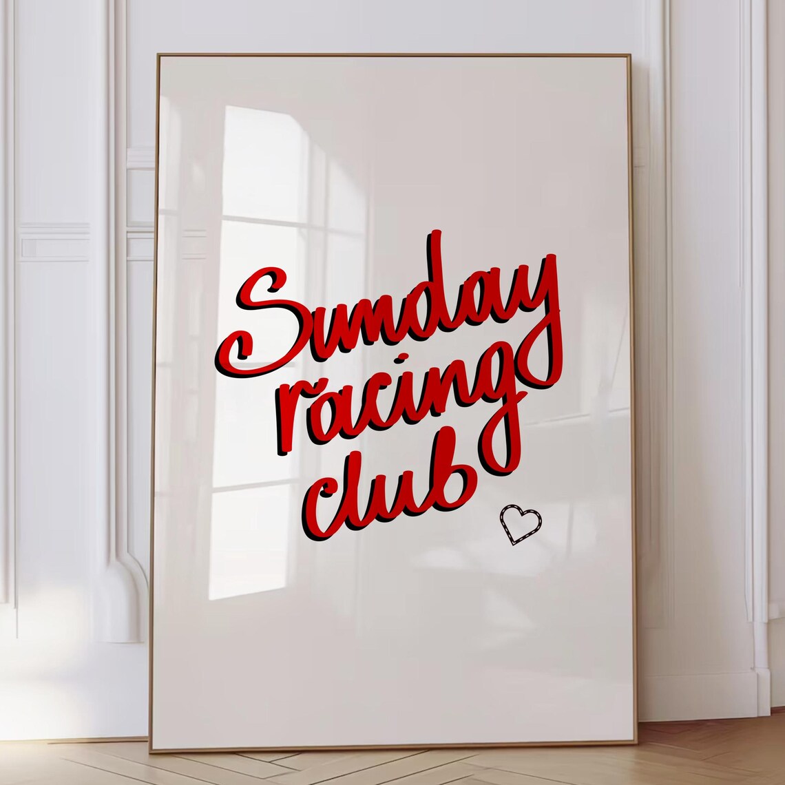 Sunday Racing Club Red Script Trendy Typography Dorm Wall Art