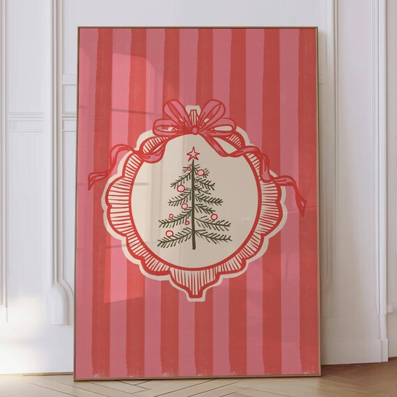 Vintage Christmas Wall Art Art Whimsical Christmas Print Trendy Holiday Wall Art Cute Christmas Art Print