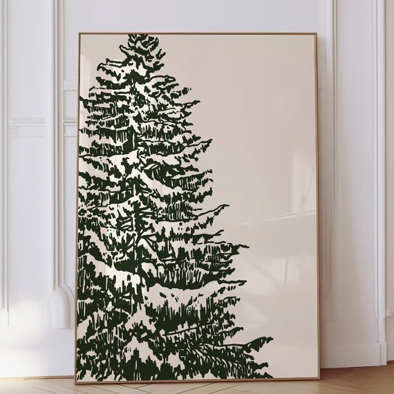 Trendy Christmas Print Winter Poster Minimalist Green Typography Simple Cute Xmas Decor Christmas Tree