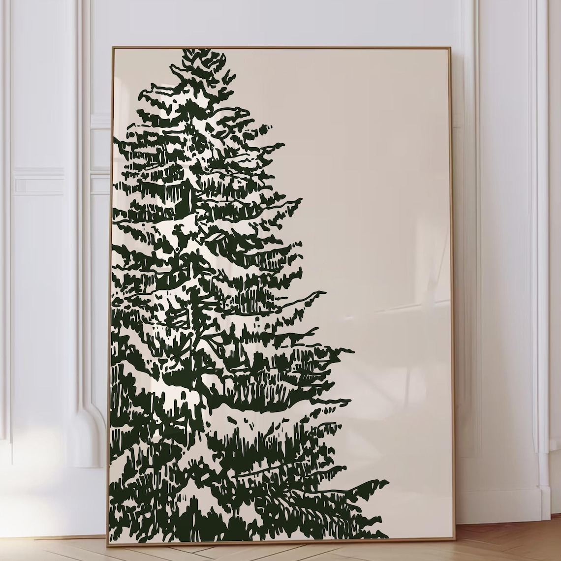 Green Pine Tree Hand-Drawn Sketch Minimalist Christmas Poster