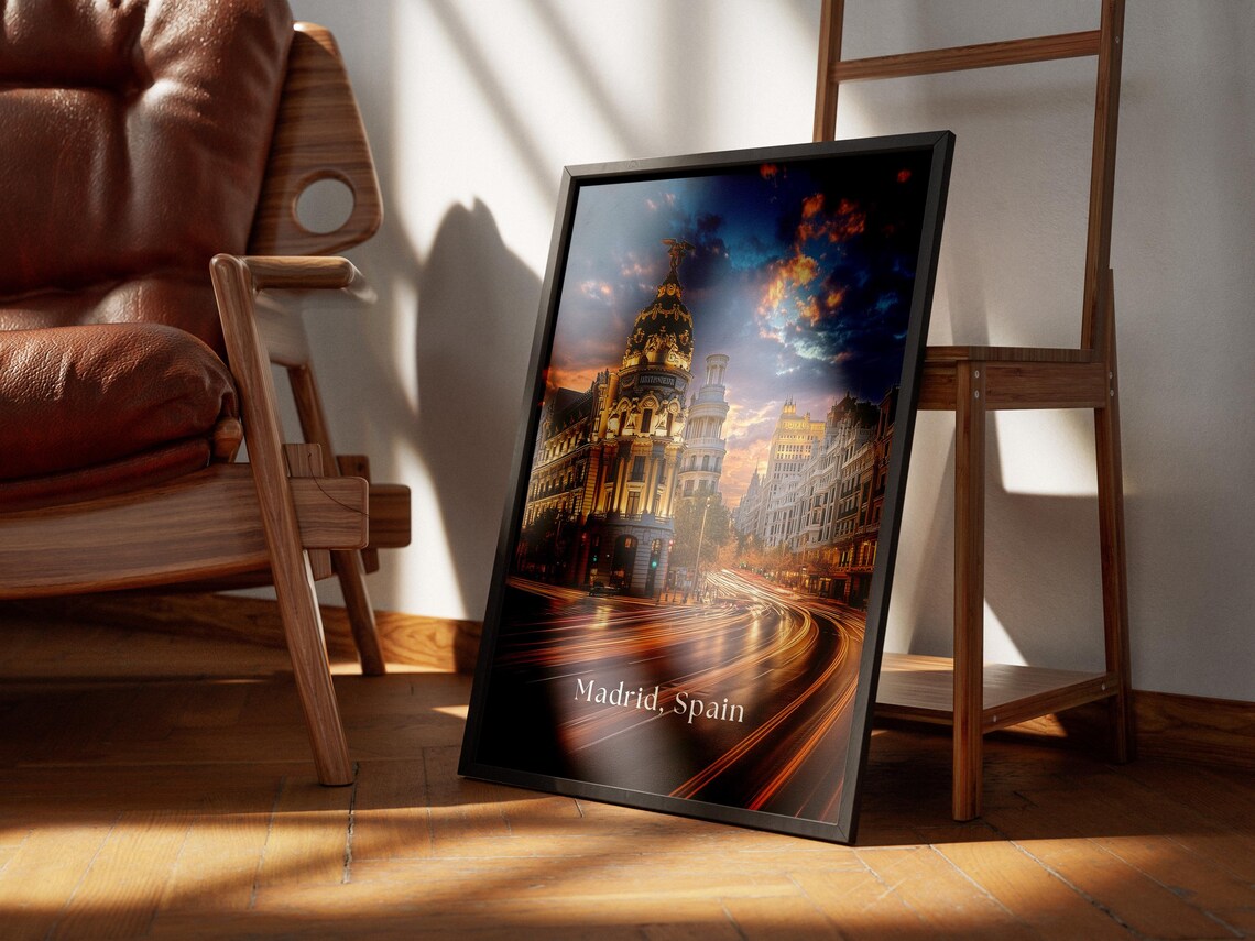 Madrid Travel Poster Gran Va At Night Spain Cityscape Wall Art European Architecture Print Luxury Travel Decor Spain Travel Gift - Image 3
