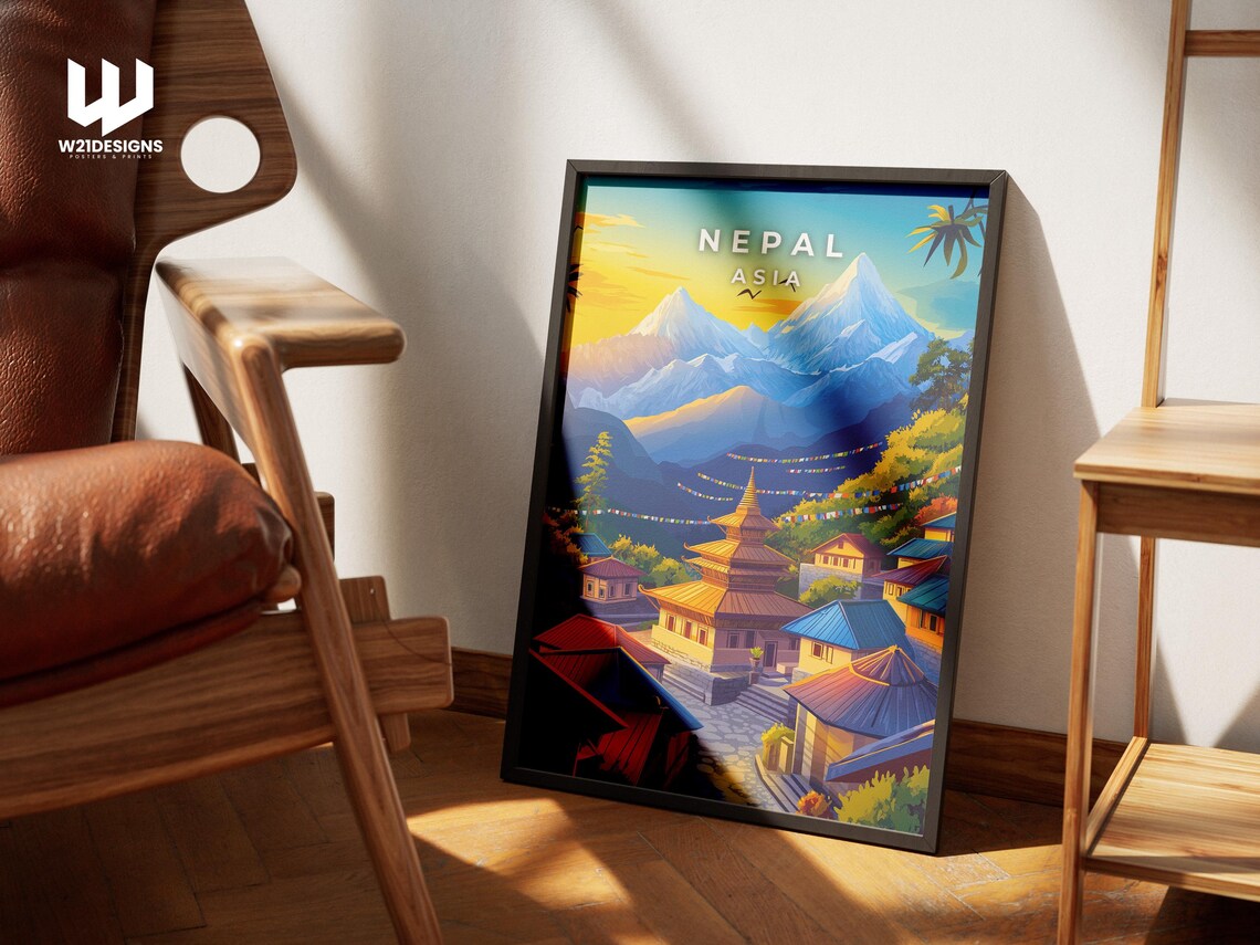Nepal Asia Mountain Village Prayer Flags Peaks Travel Poster - Image 4