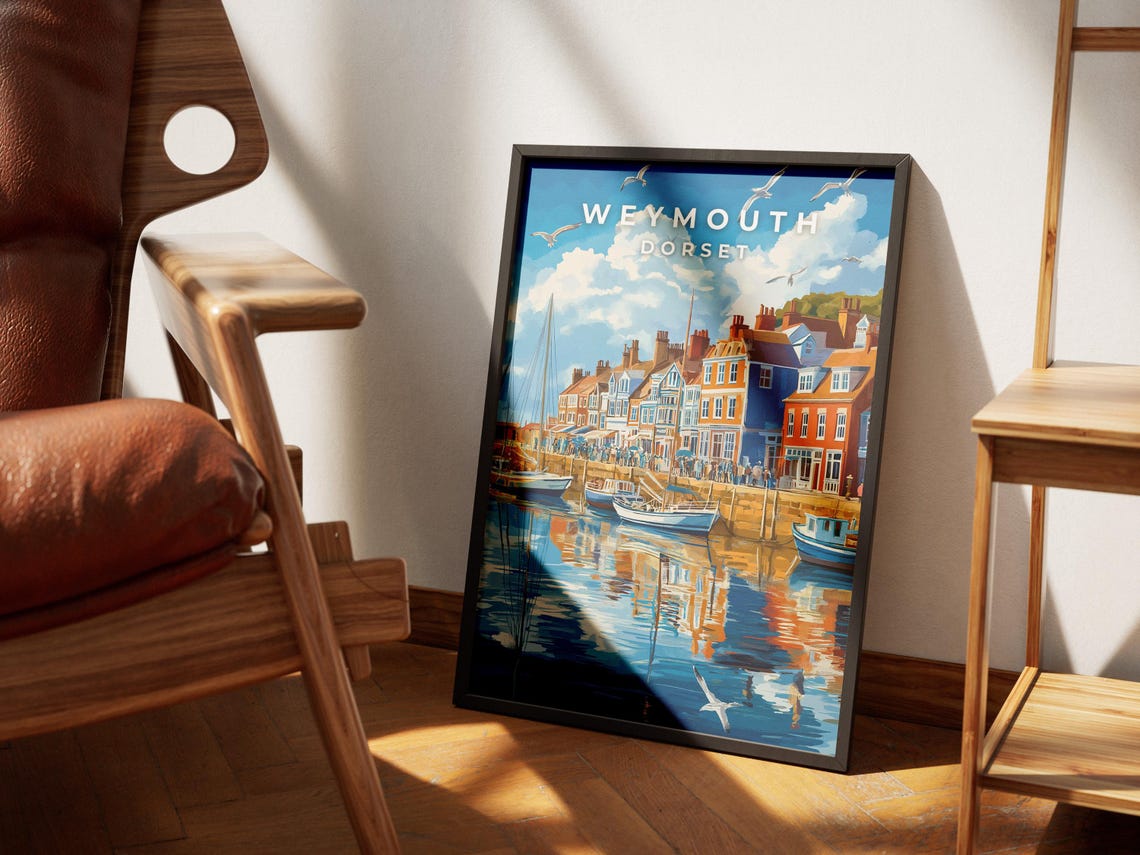 Weymouth Dorset Harbor Boats Reflection Blue Seascape Poster - Image 4