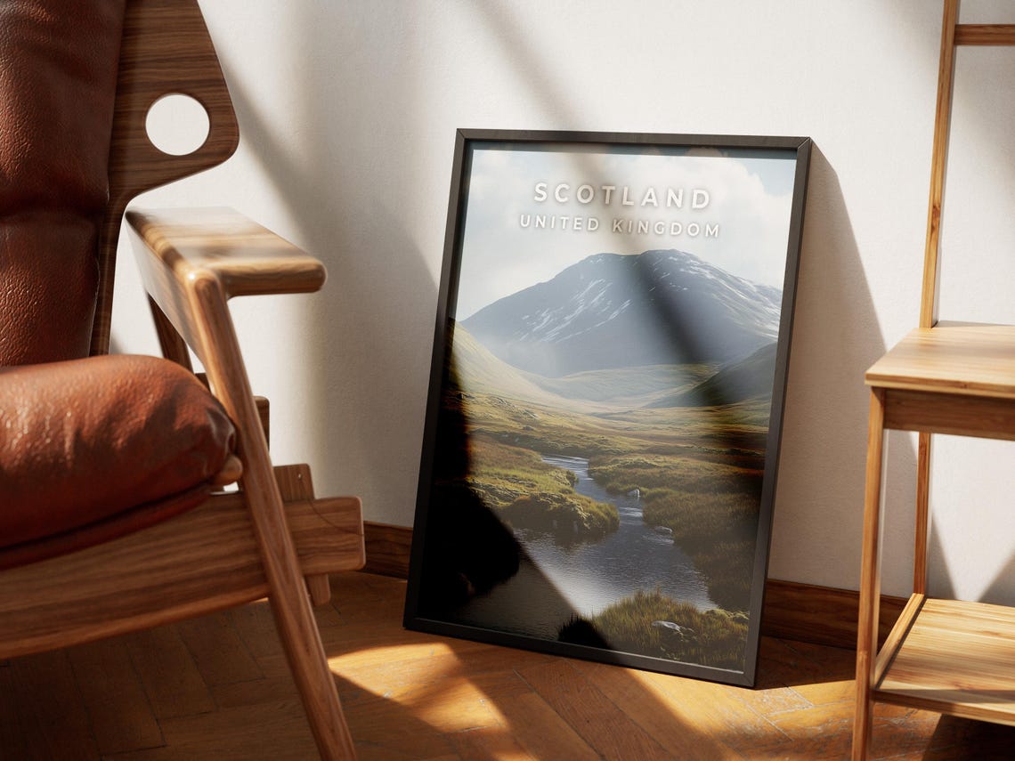 Scotland United Kingdom Highland Mountain River Landscape Poster - Image 3