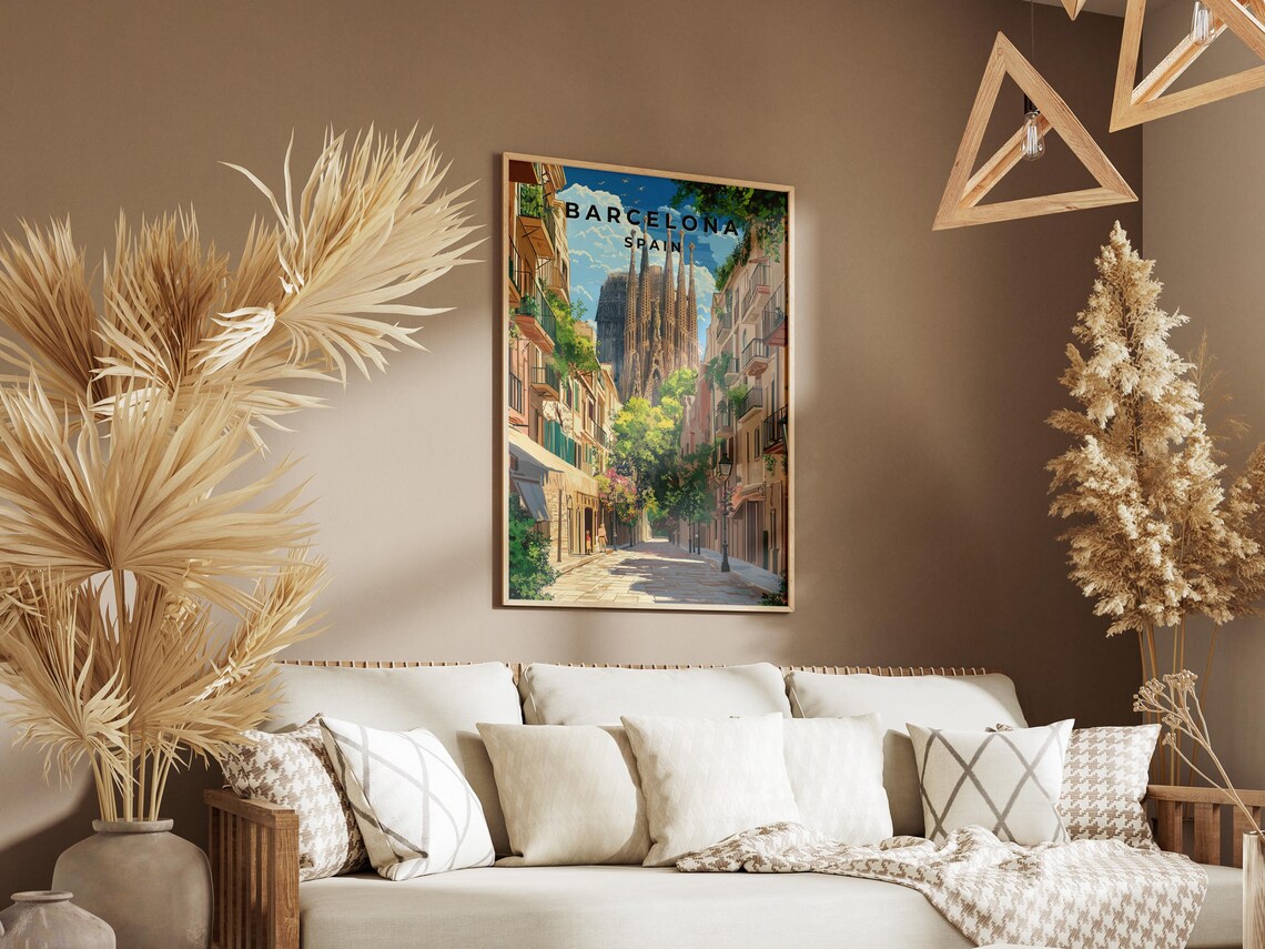 Barcelona Sagrada Familia Street Scene Spain Illustration Poster - Image 4