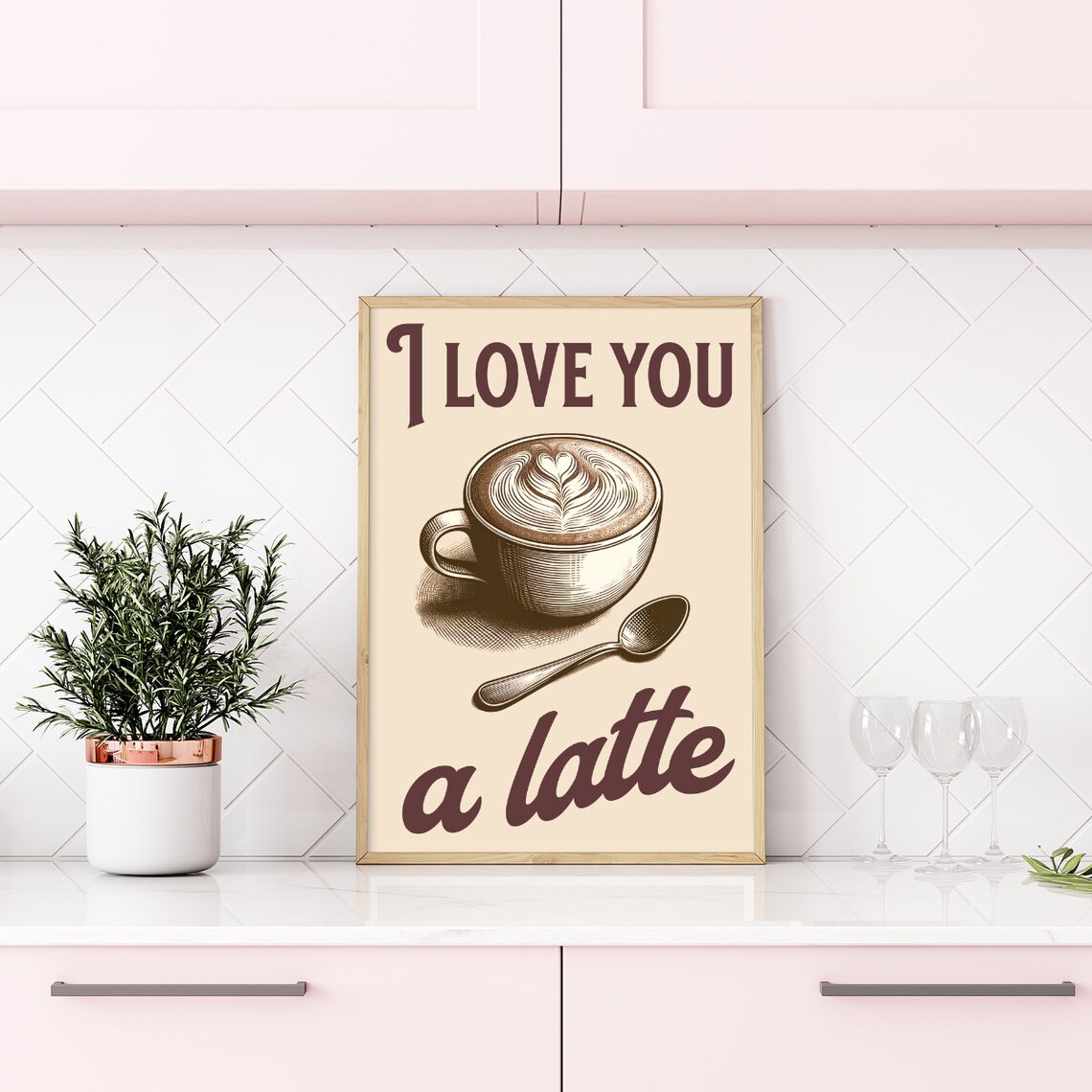 I Love You A Latte Food Pun Funny Wall Art Instant - Image 3