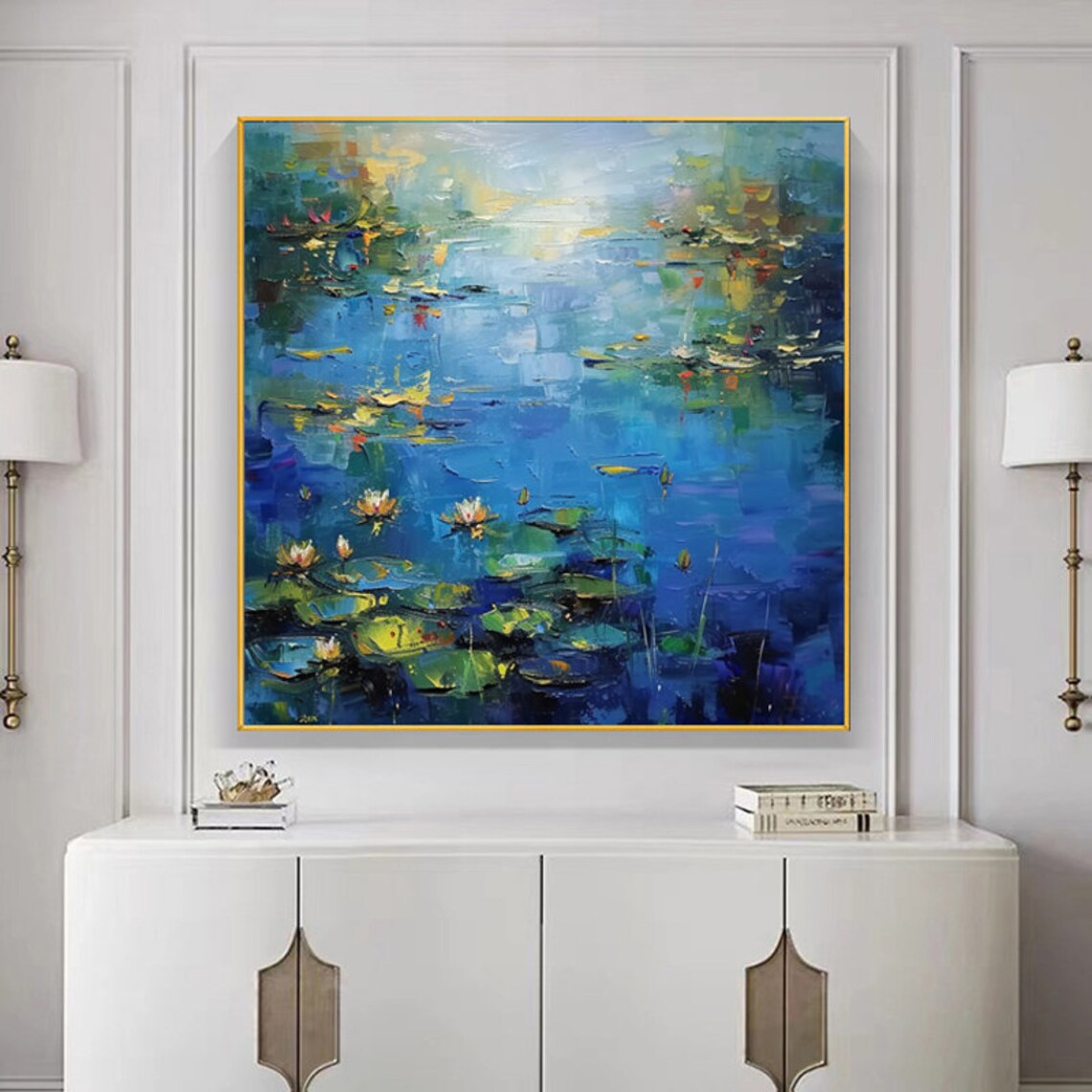 Abstract Water Art Blue Ocean Lake With Lilies - Image 4
