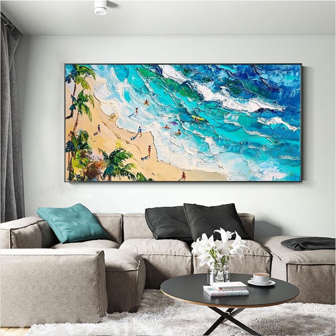 Turquoise Beach Aerial View With Surfers Summer Coast Poster - Image 3