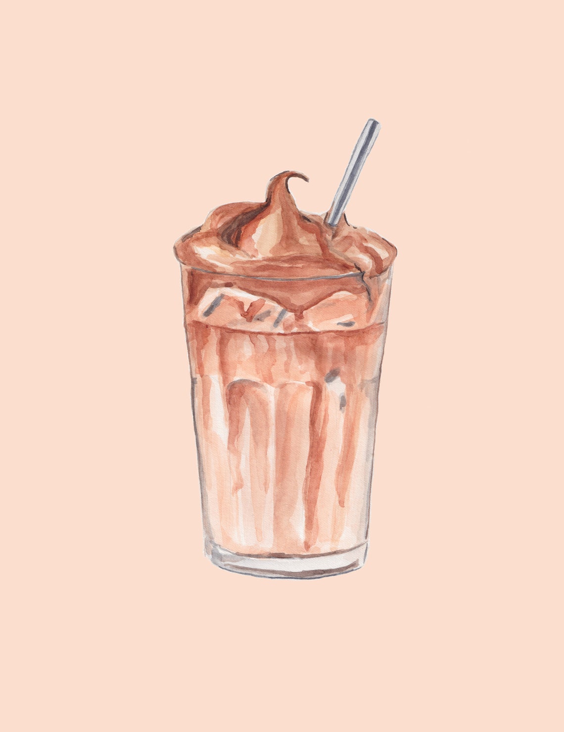 Iced Dalgona Coffee Glass Watercolor On Blush Pink Background Print - Image 2