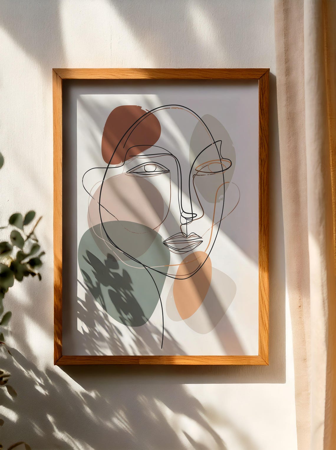 Abstract Continuous Line Face Modern Neutral Color Palette Poster