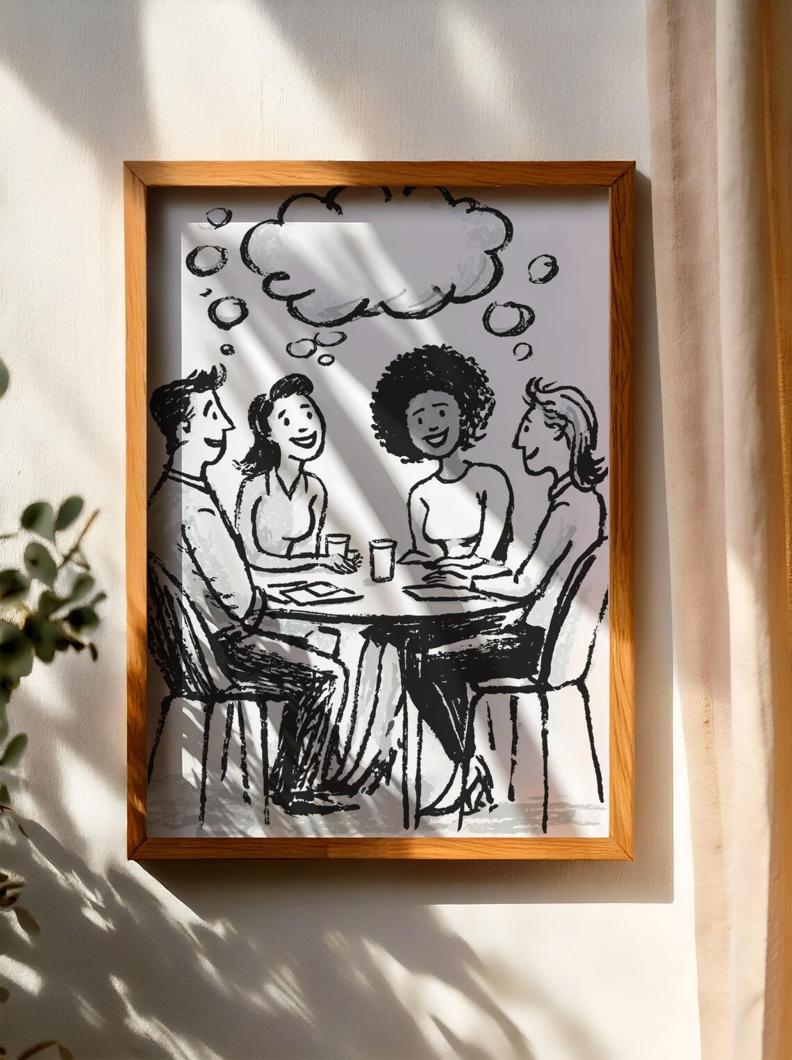 Friends Gathering Wall Art Print Line Home Decor Minimalist Friendship Illustration People Drawing