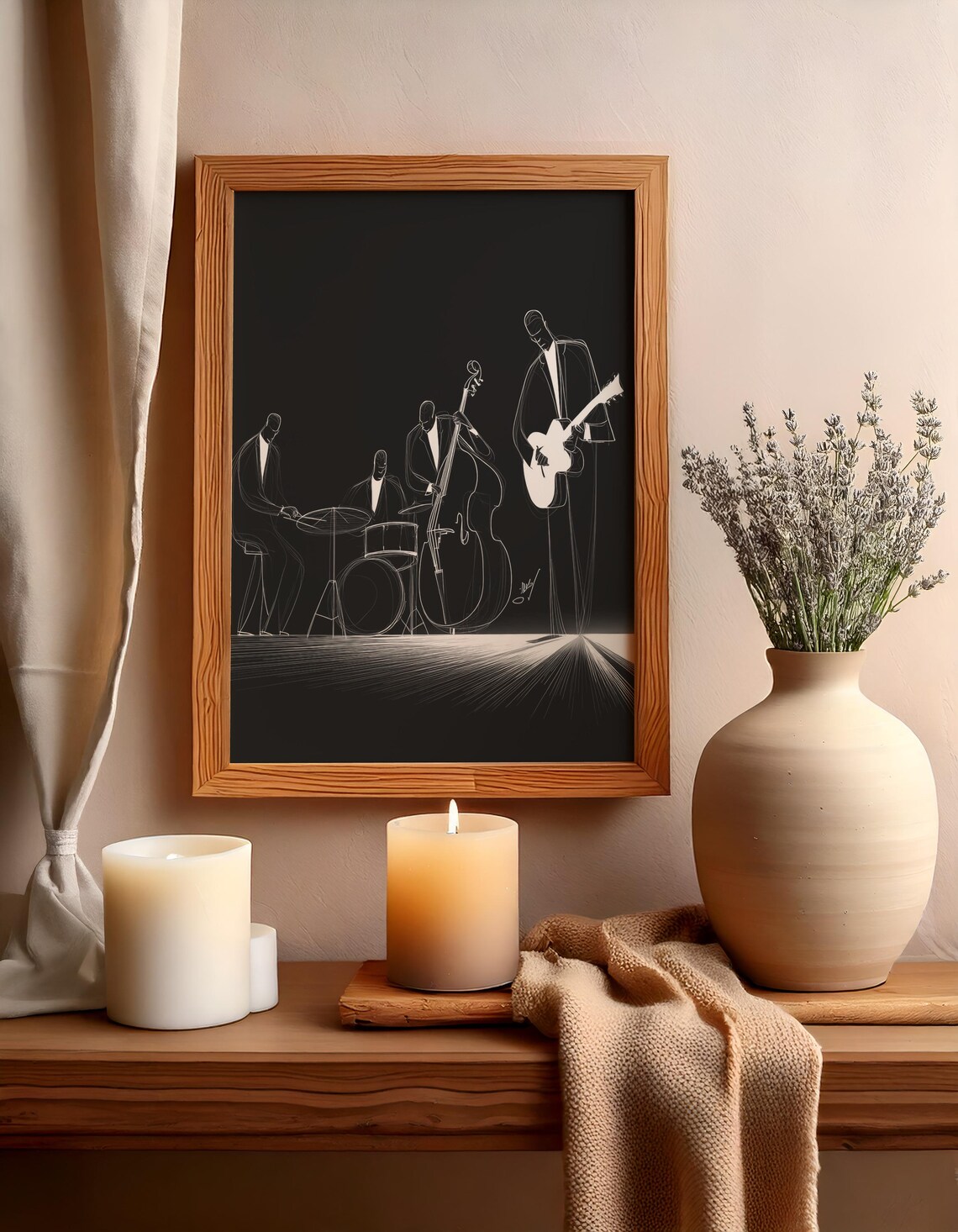Jazz Band Line Art Poster Minimalist Black Musicians Illustration
