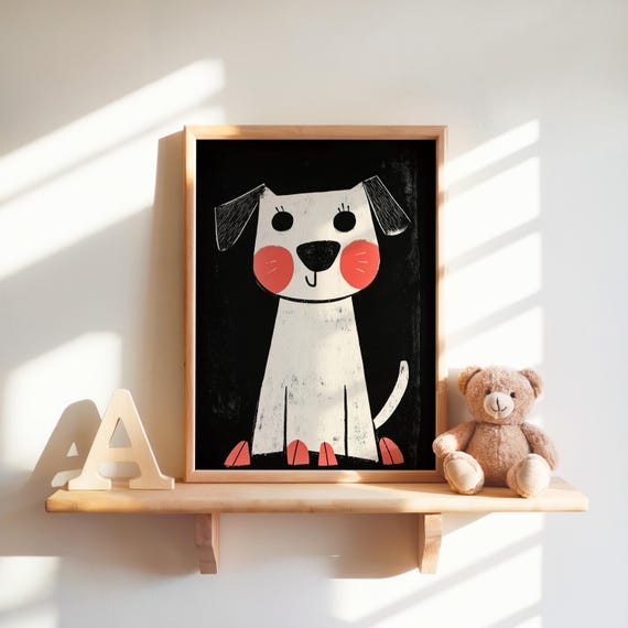 Cute Dog Art Puppy Print Nursery Decor Kids Room Pet Portrait Modern Wall Instant