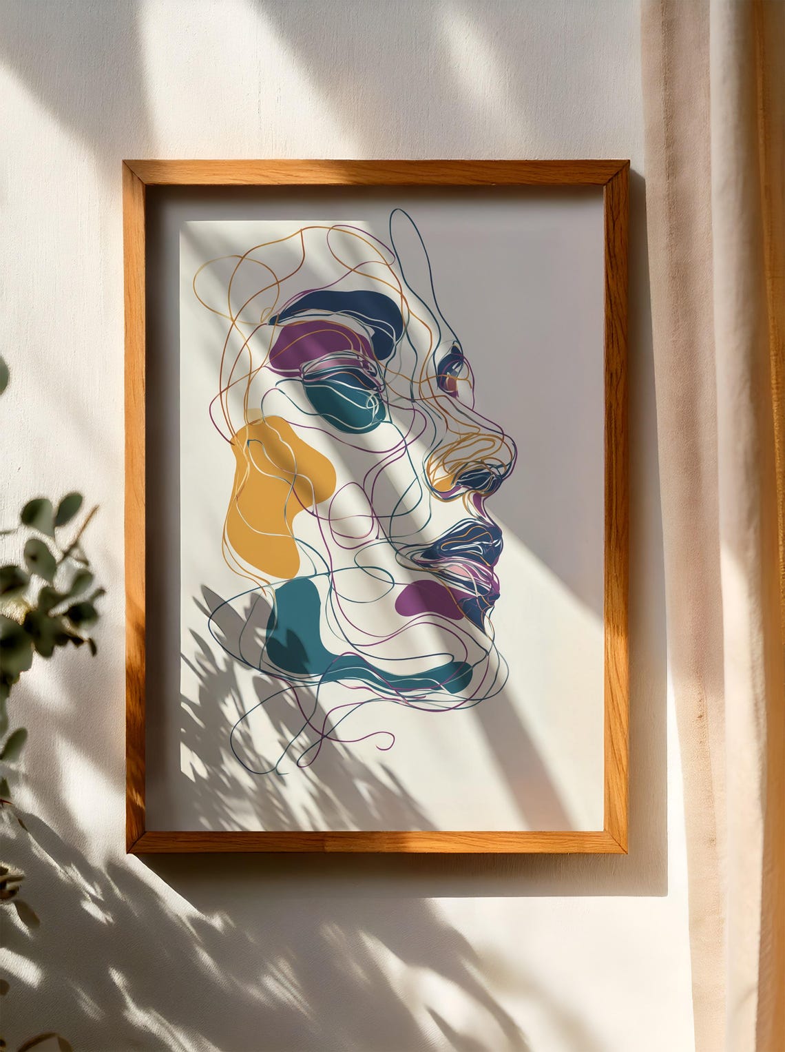 Colorful Abstract Woman Face Profile Modern Line Art Wall Poster