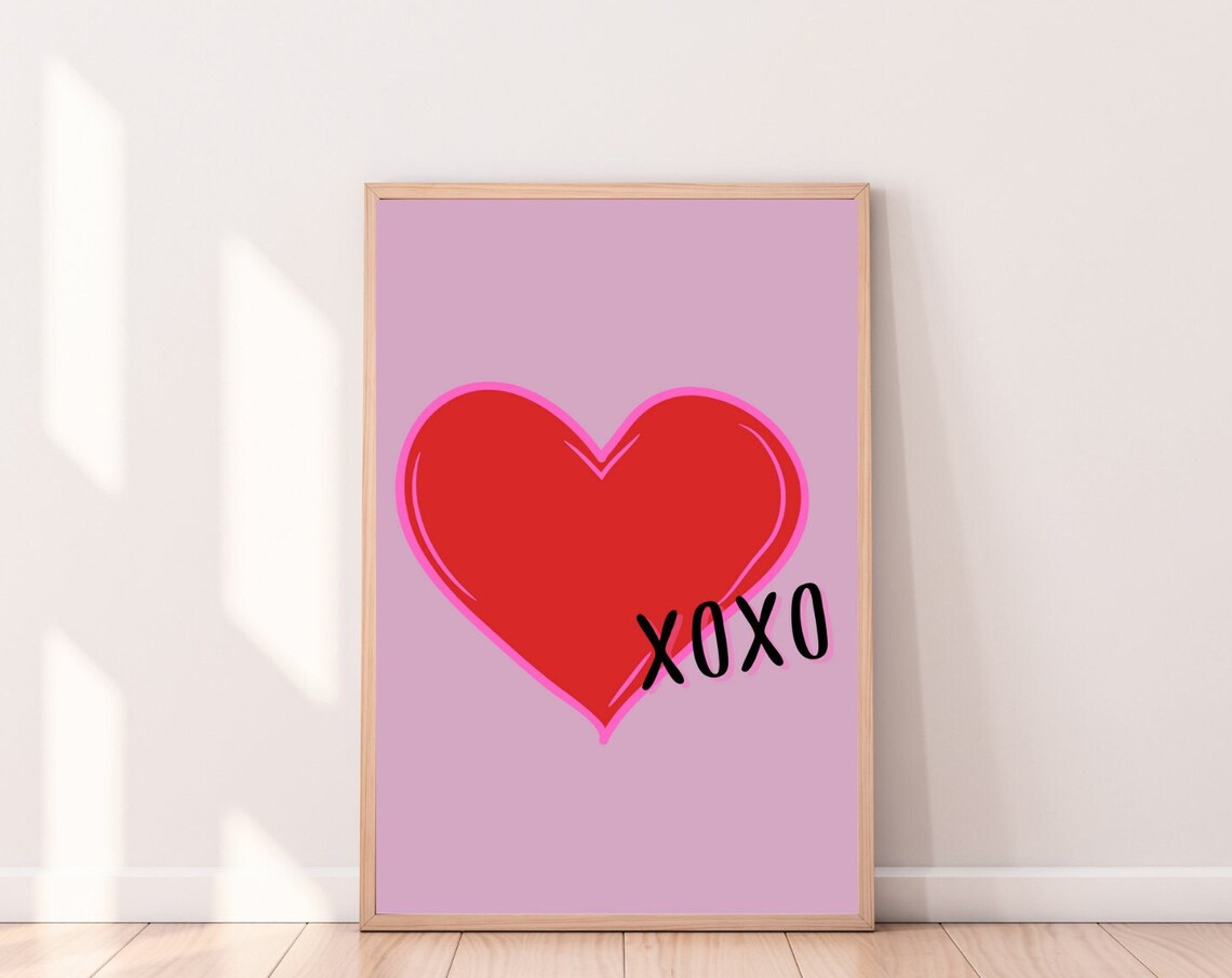 XOXO Big Red Heart Pink Valentines Day Love Decor Wall Art Poster - Image 3