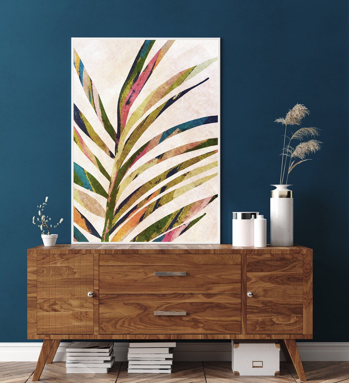 Boho Neutral Abstract Botanical Palm Tree Branch, Art Print