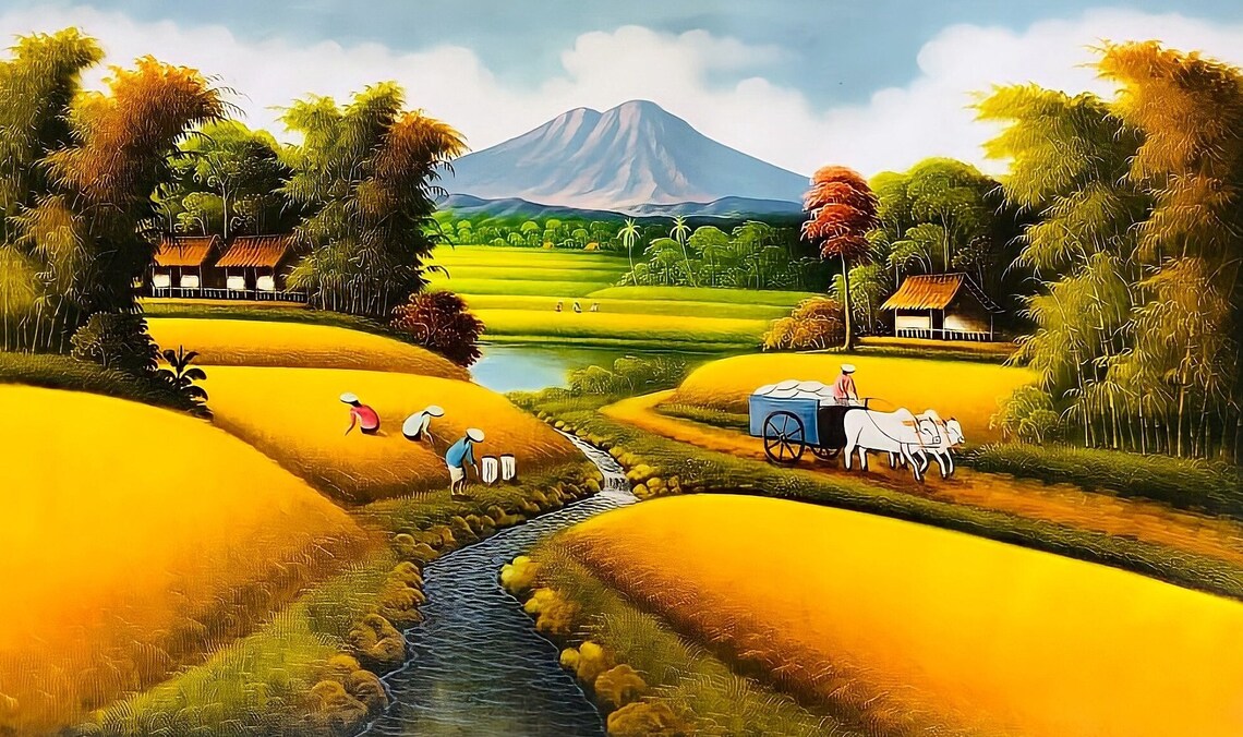 Abundant Rice Harvest Landscape Art Print - Image 5