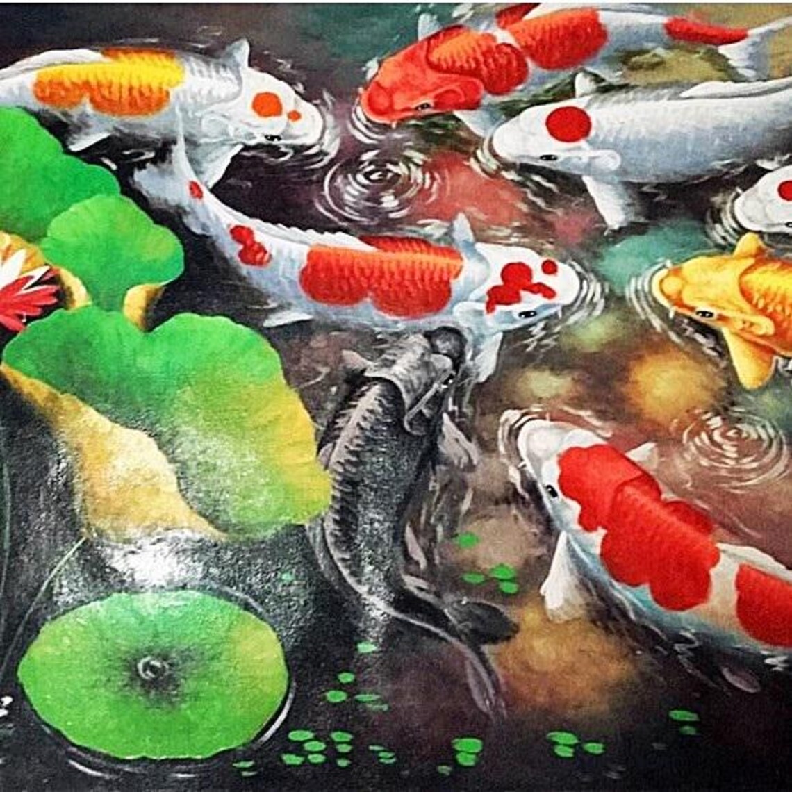 9 Koi Fish Painting, Modern Realistic Design - Image 4