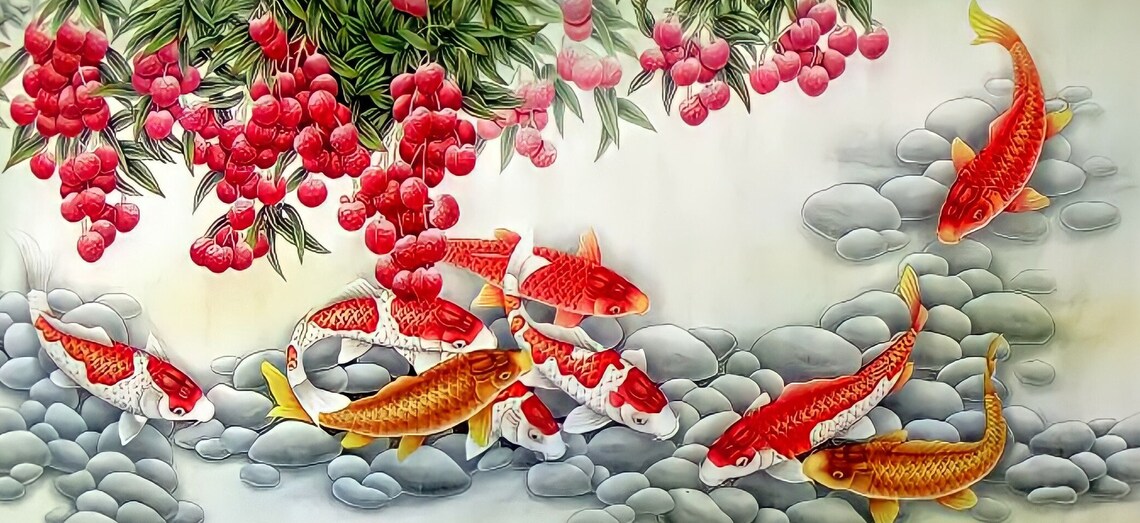 9 Koi Fish Feng Shui Painting With Very Realistic Design - Image 4