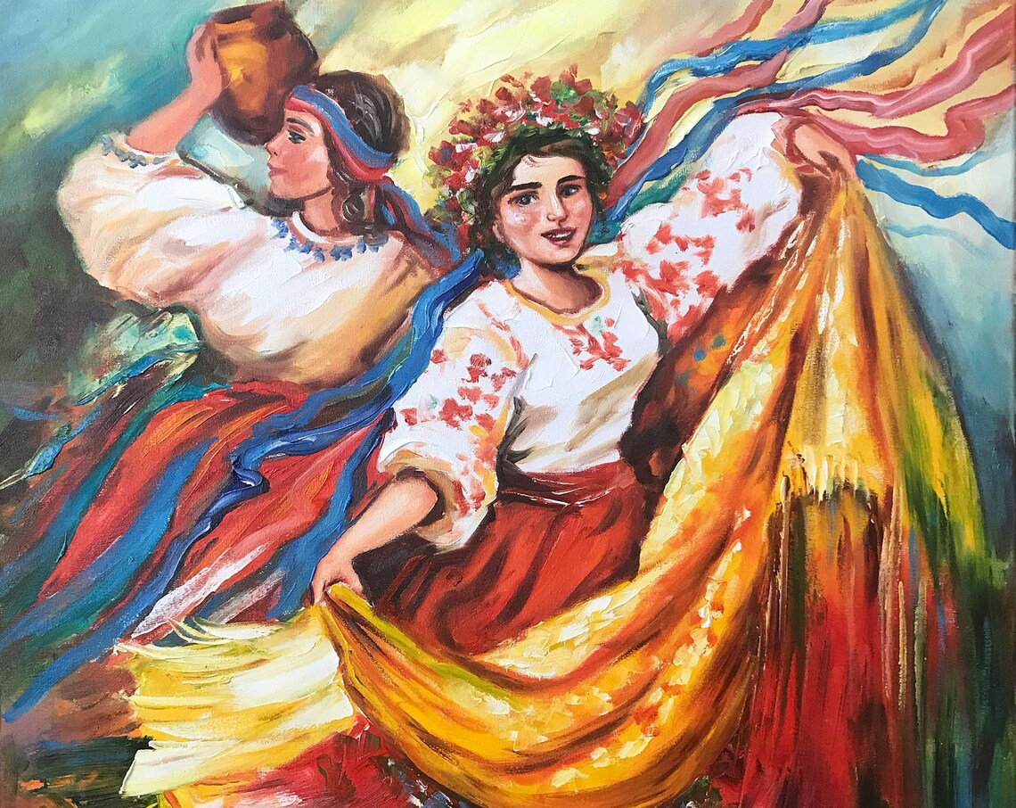 Ukrainian Folk Dancer Embroidery Flower Crown Oil Painting Art Poster