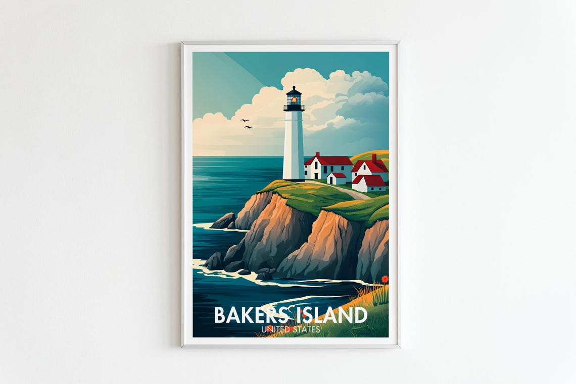 Bakers Island Lighthouse Massachusetts Coastal Travel Poster Art - Image 5