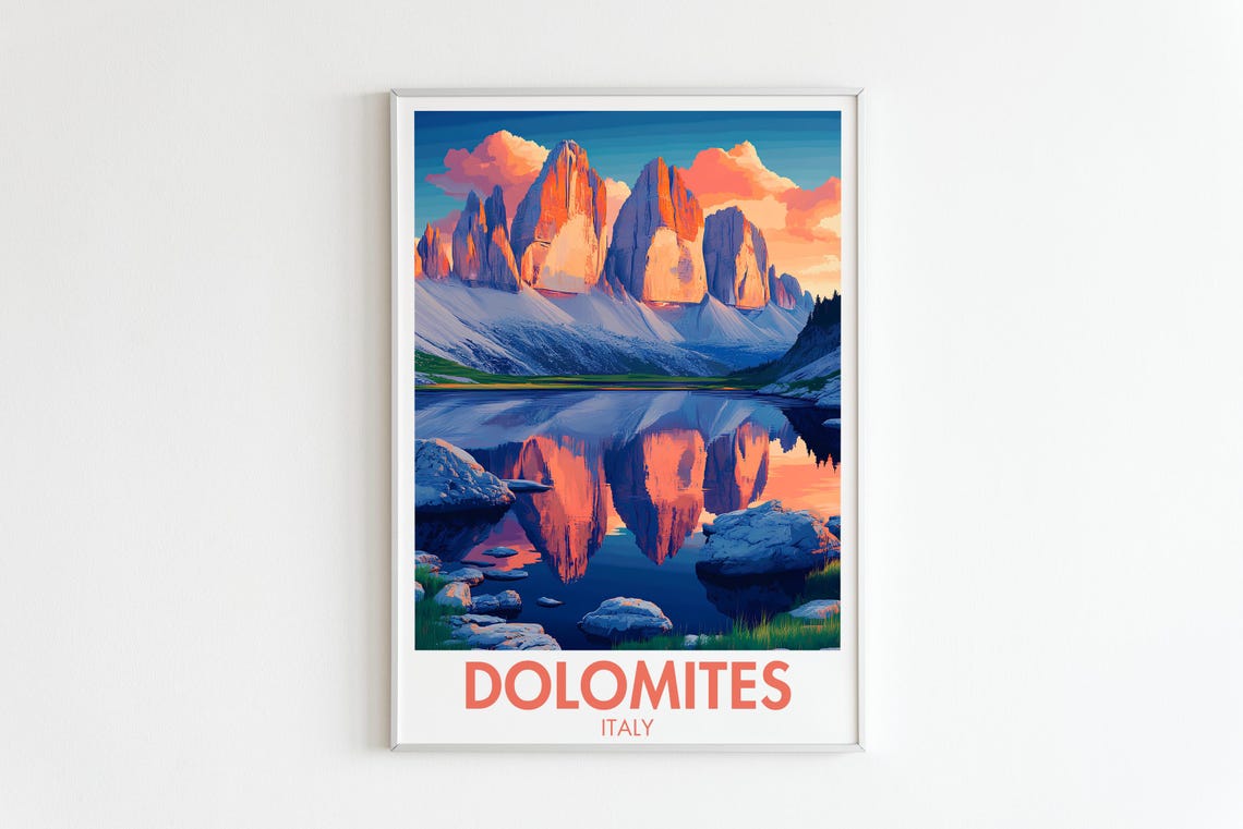 Dolomites Italy White Edition Sunset Lake Reflection Mountain Poster - Image 5