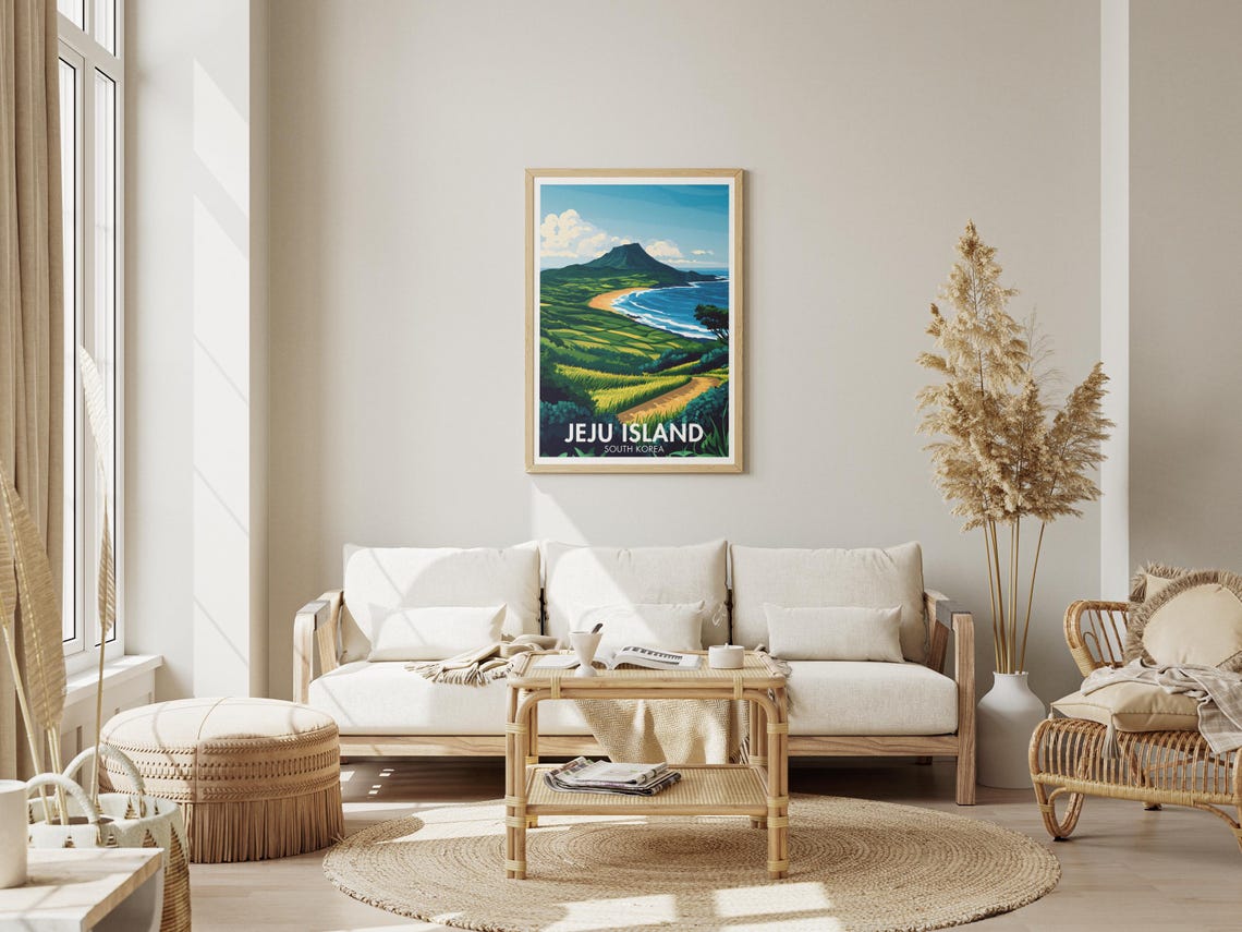 Jeju Island South Korea Coastal Mountain Sunrise View Travel Poster - Image 2