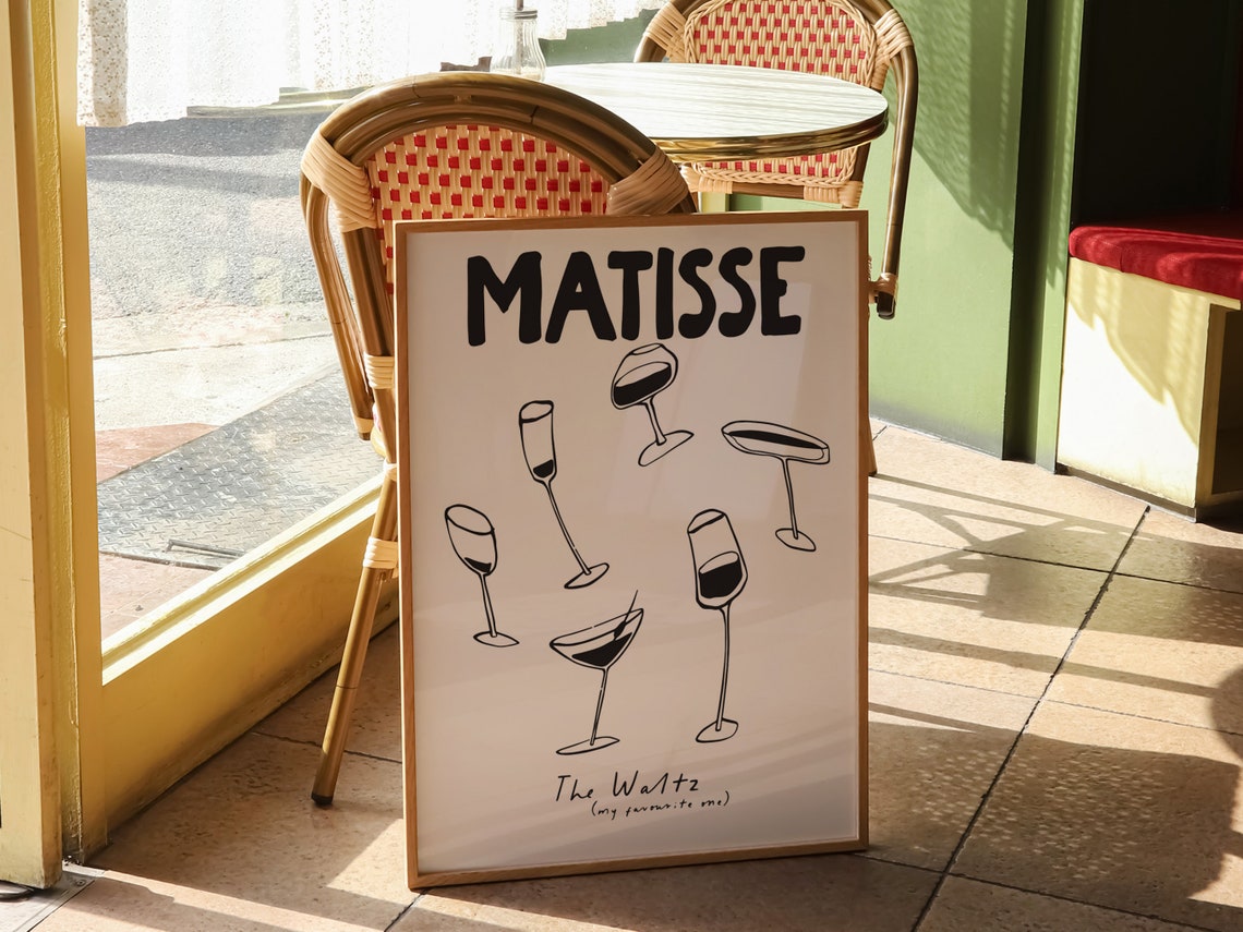 Matisse Style Line Art Wine Glasses The Waltz Bar Cart Poster - Image 3