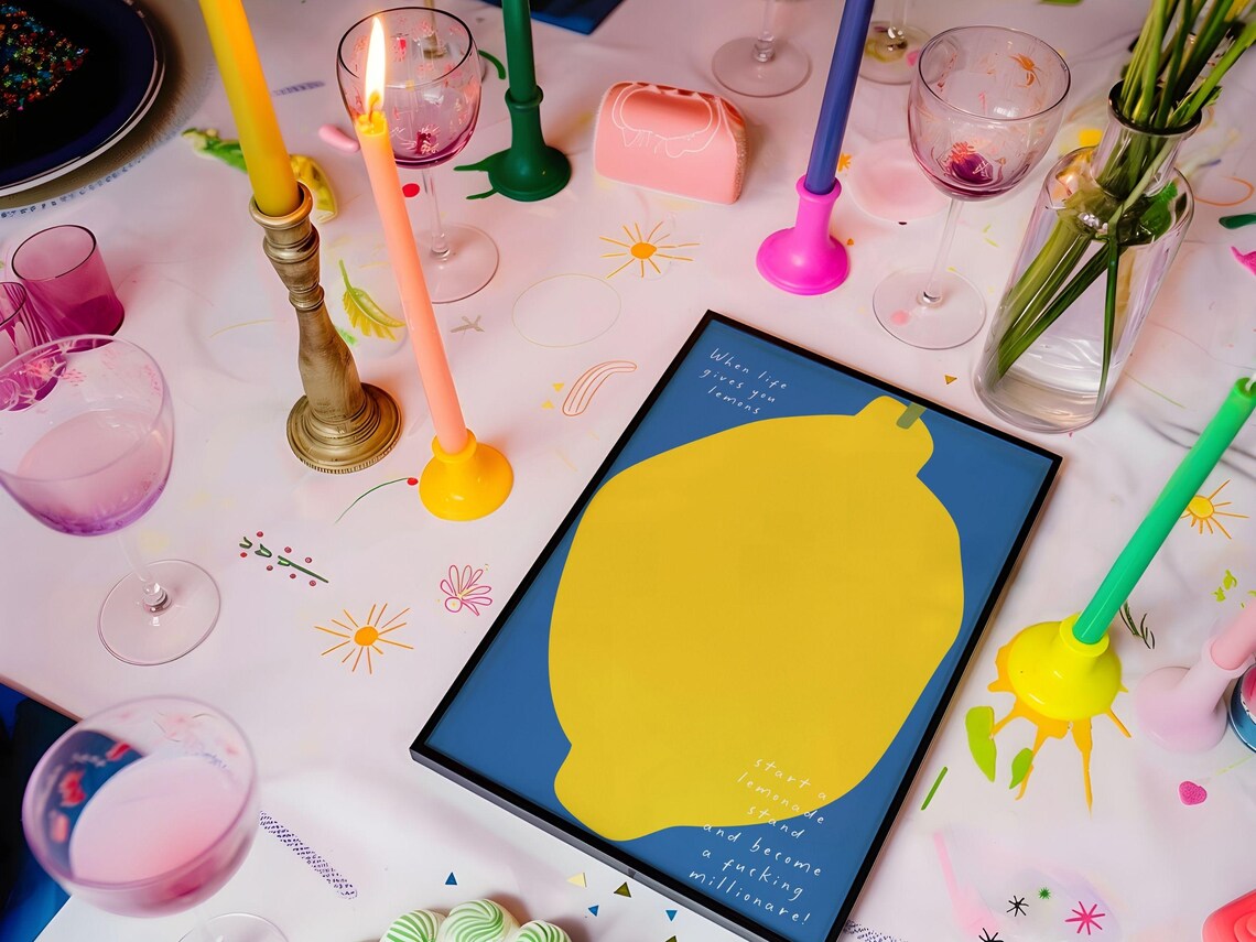 When Life Gives You Lemons Giant Lemon Blue Pop Art Quote Poster - Image 5