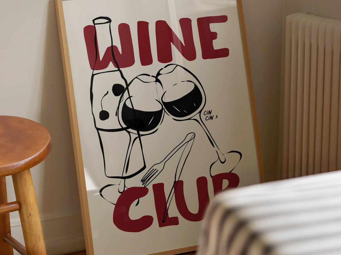 Cin Cin Wine Club Retro Bar Cart Art Print - Image 4