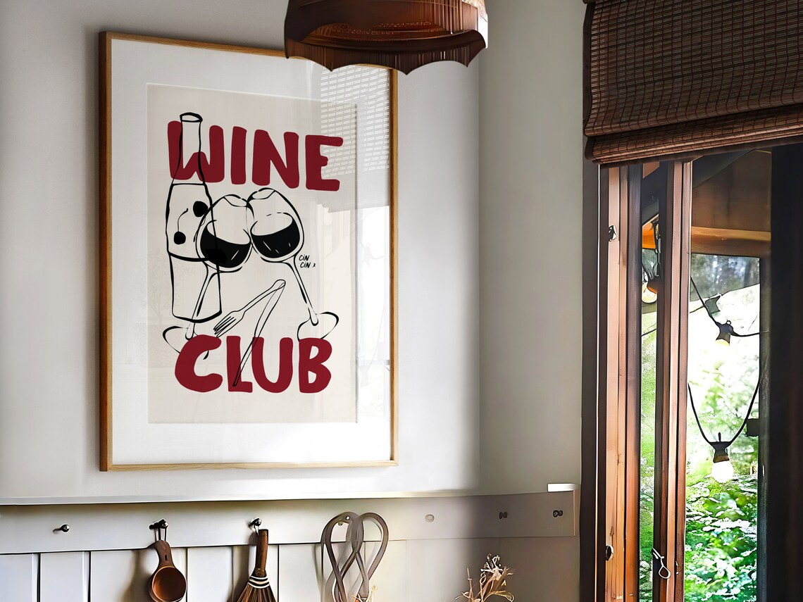 Cin Cin Wine Club Retro Bar Cart Art Print - Image 2